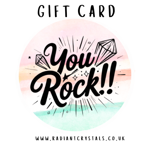 Images shows text 'Gift Card' and 'You Rock' on pastel branding colours background, with website below.