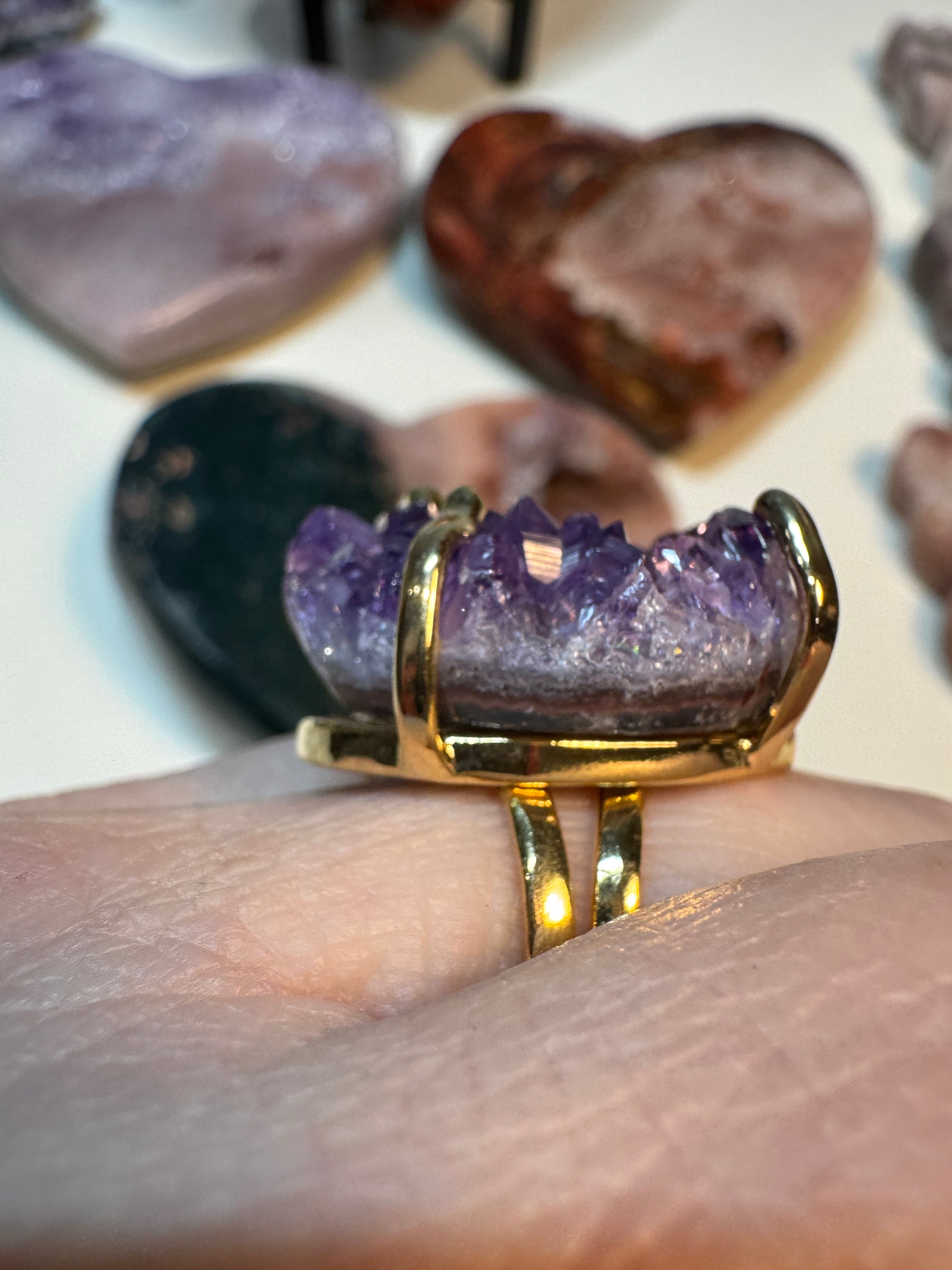 Raw Amethyst Cuff Bracelet | Oval Natural Purple Crystal on Gold Band | Radiant Crystals UK