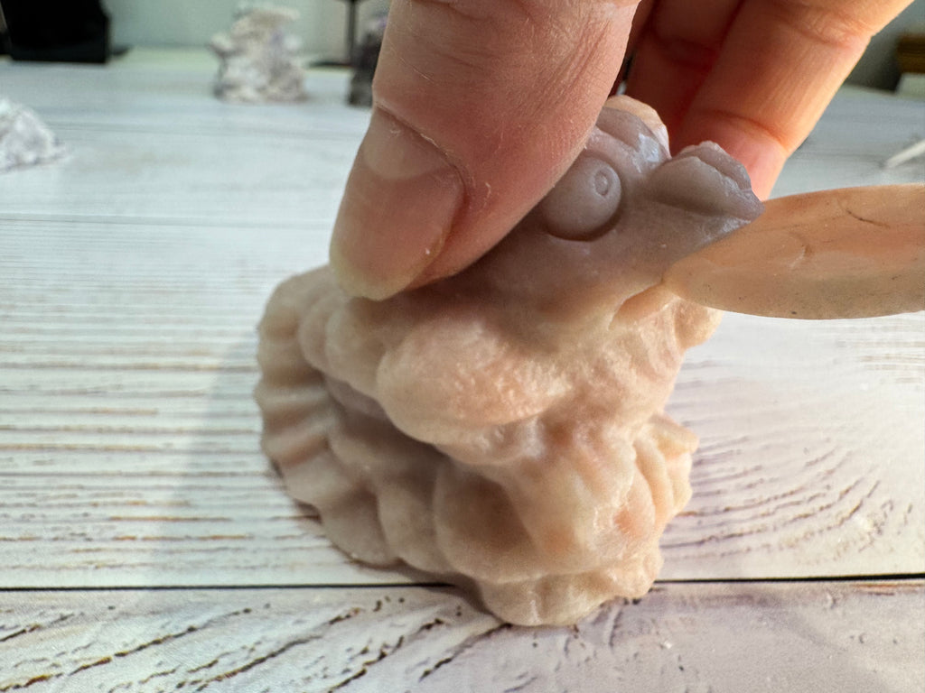 Crystal Money Toad Carving – Feng Shui Three Legged Toad – Pink Opal – Wealth & Prosperity Crystal