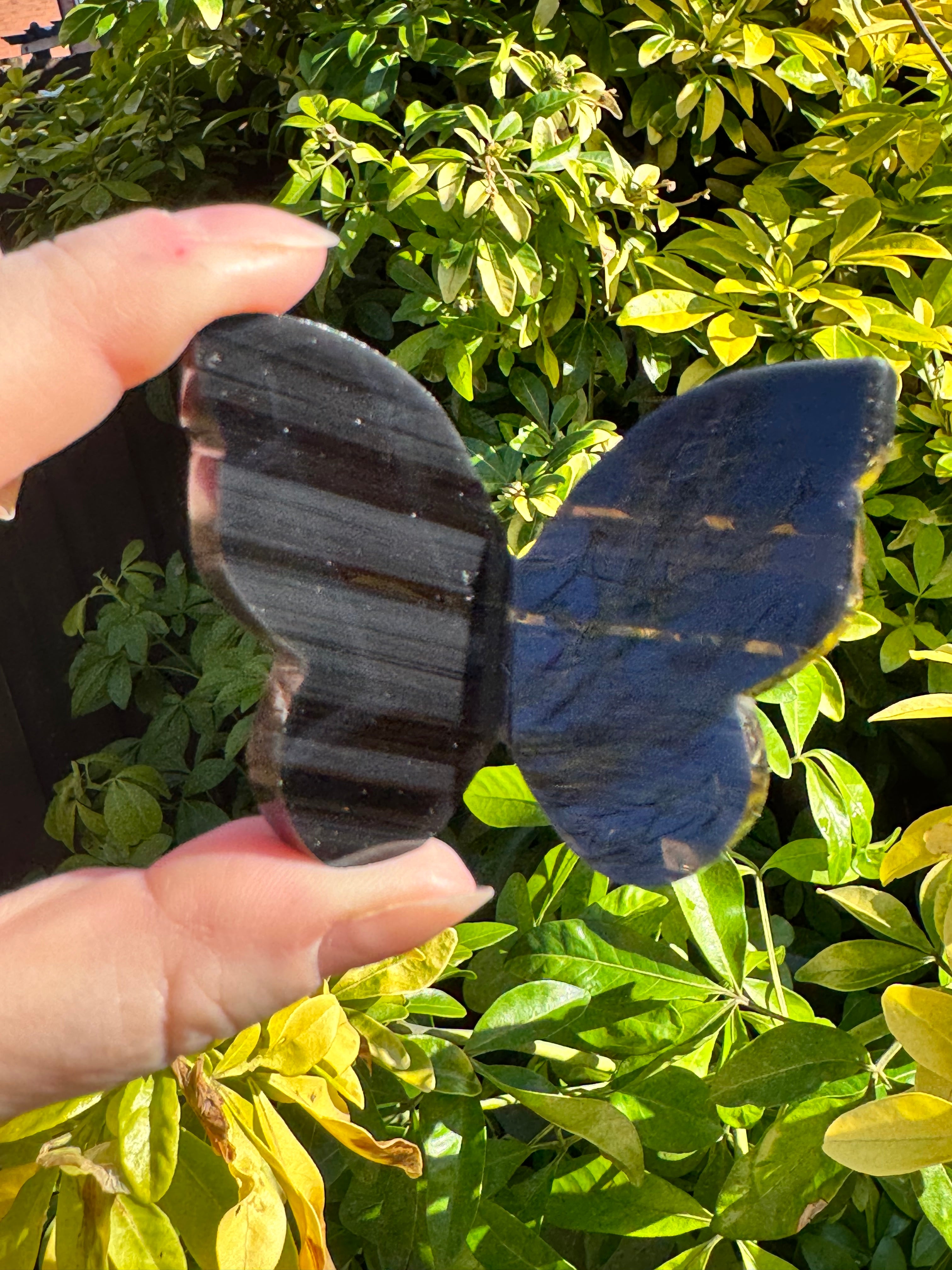 Midnight Lace Obsidian Butterfly Carving – Handcrafted Nature Décor | Natural Obsidian Sculpture |