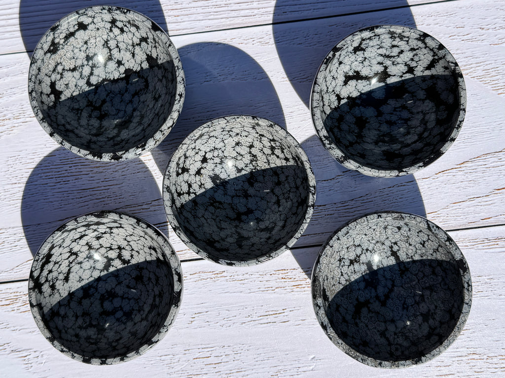 Snowflake obsidian 3inch bowl – Handcrafted Nature Décor | Natural crystal Sculpture