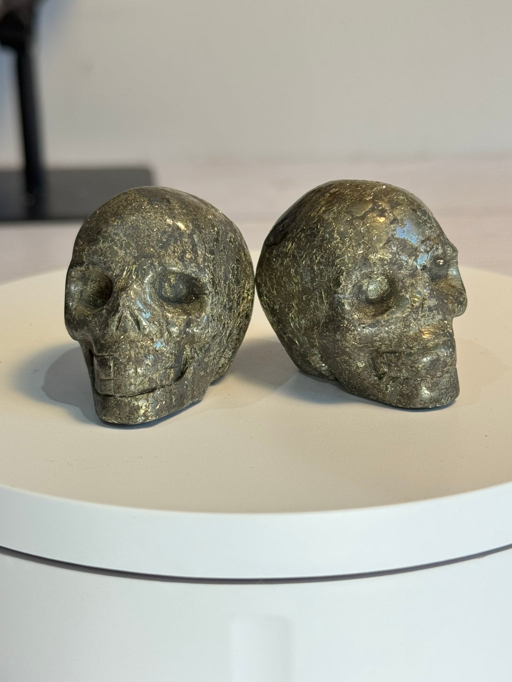 Pyrite crystal hand carved skull