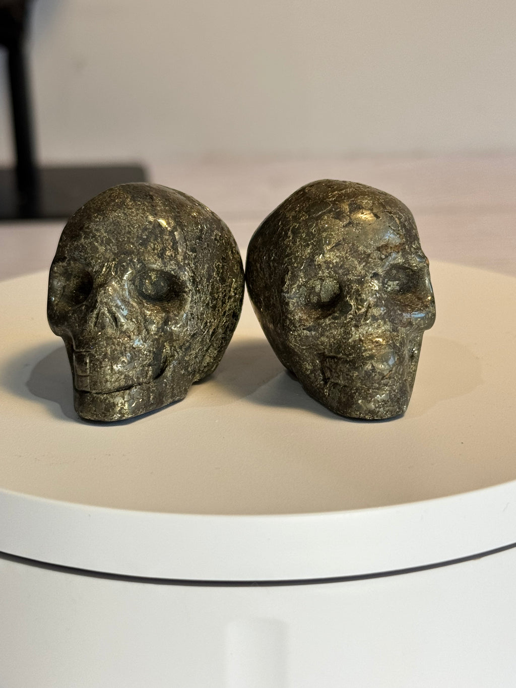 Pyrite crystal hand carved skull