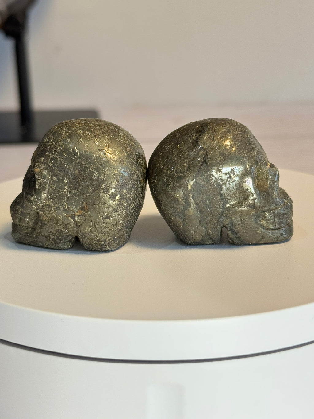 Pyrite crystal hand carved skull