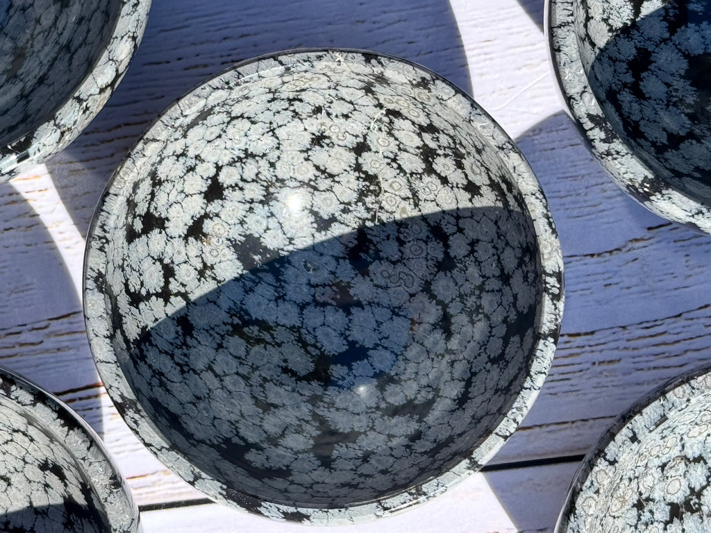 Snowflake obsidian 3inch bowl – Handcrafted Nature Décor | Natural crystal Sculpture