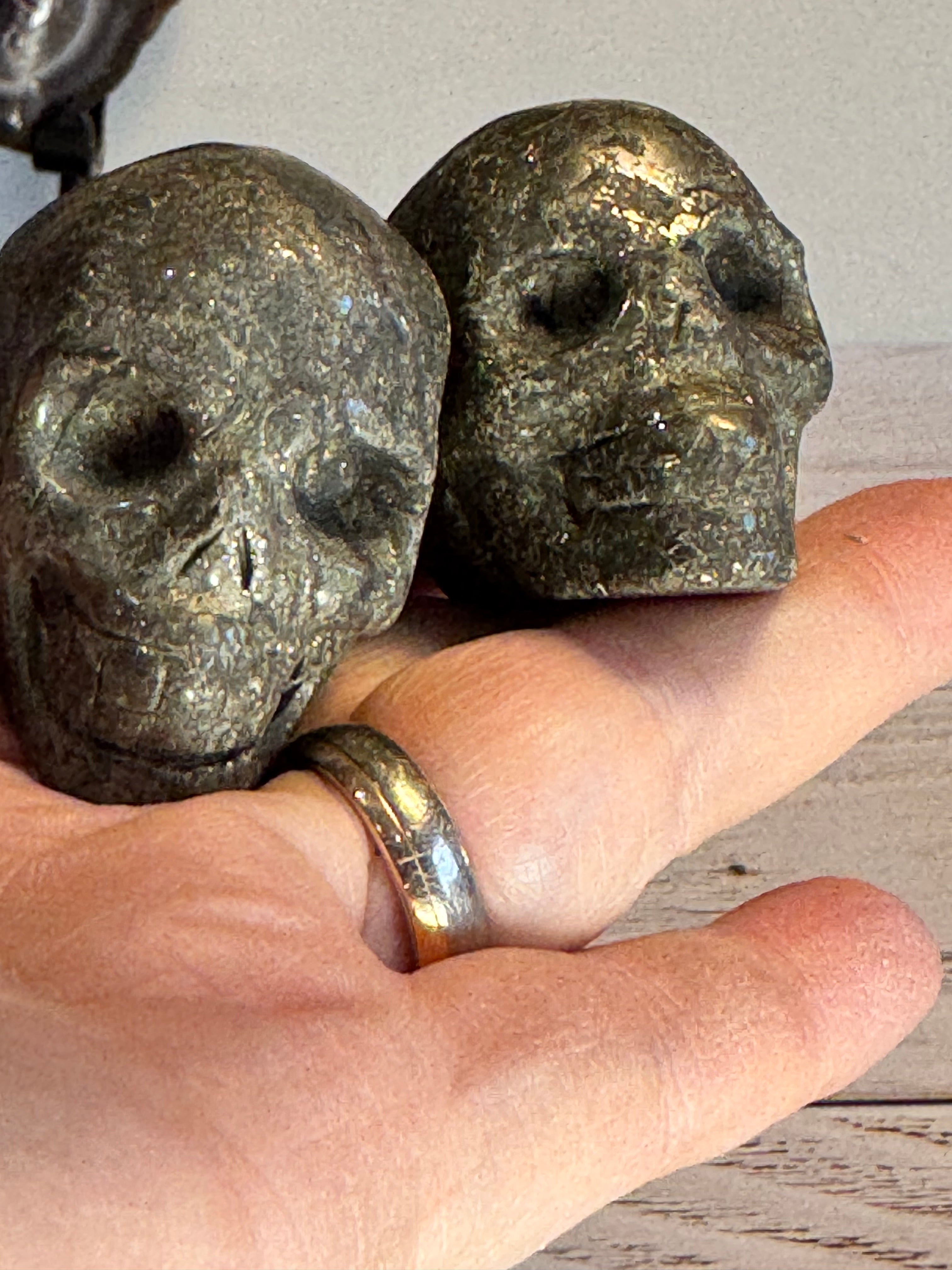 Pyrite crystal hand carved skull