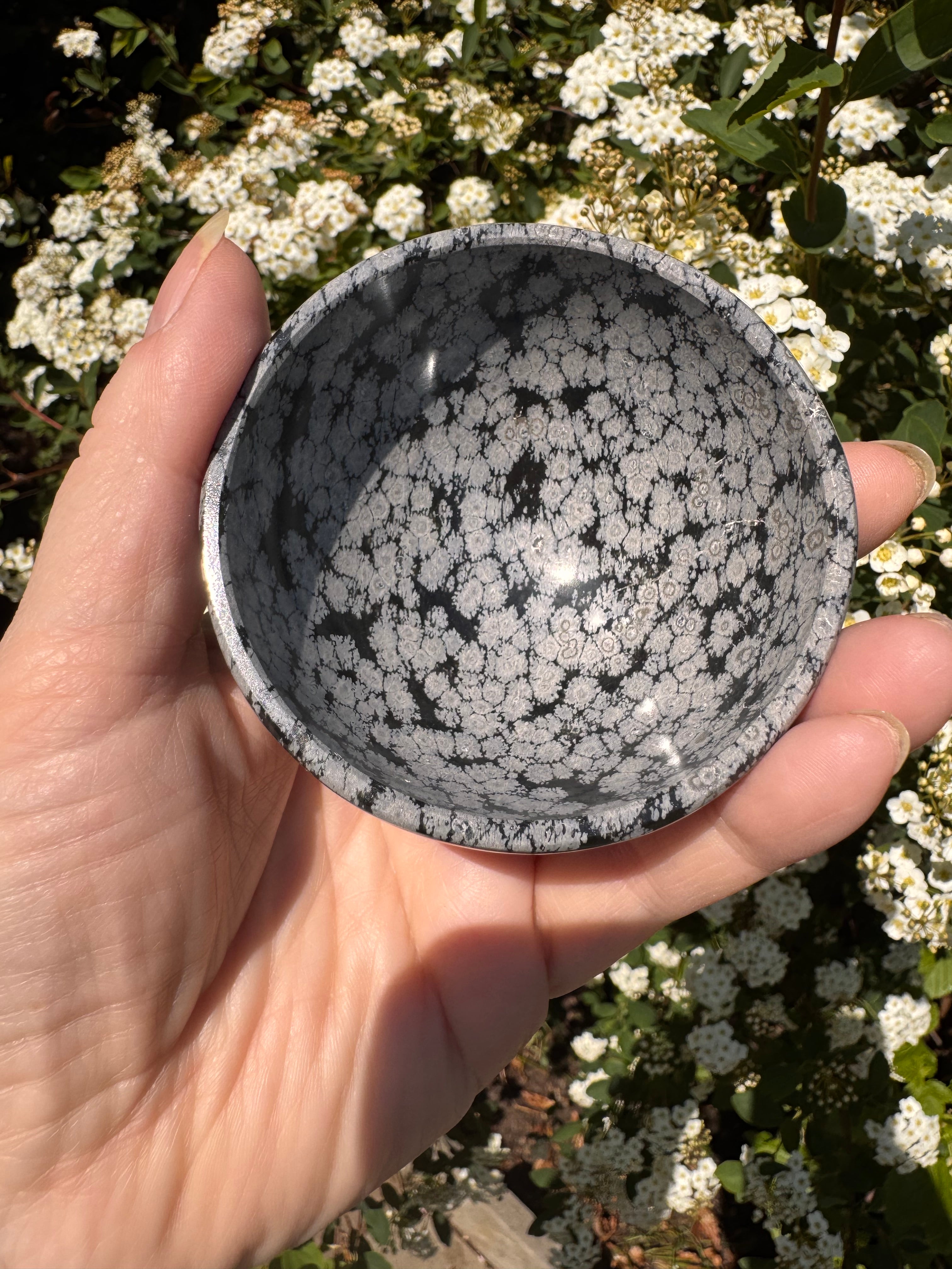 Snowflake obsidian 3inch bowl – Handcrafted Nature Décor | Natural crystal Sculpture