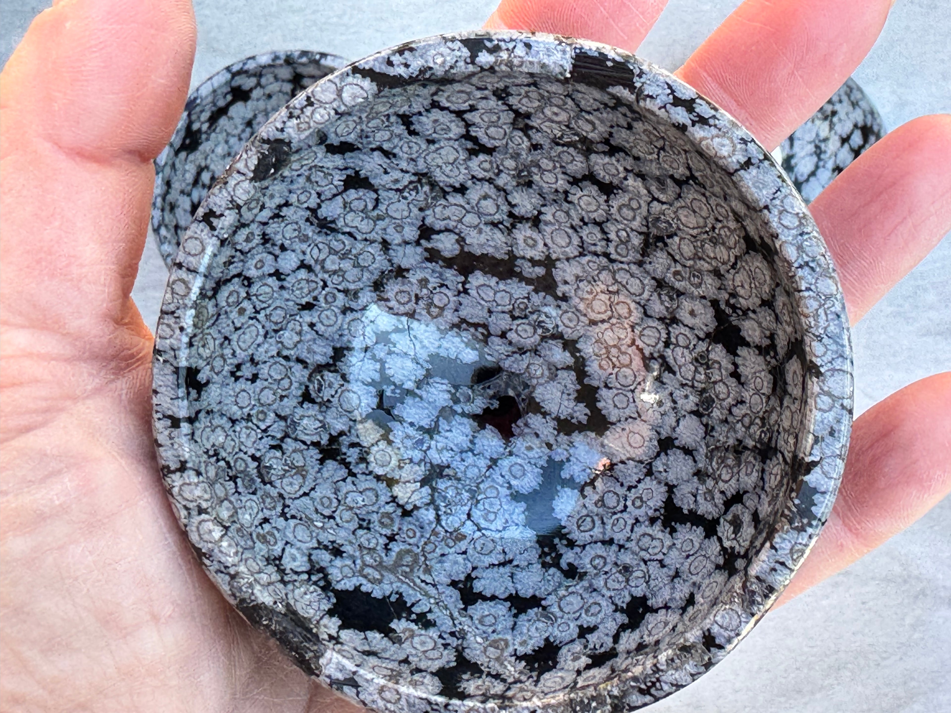 Snowflake obsidian 3inch bowl – Handcrafted Nature Décor | Natural crystal Sculpture