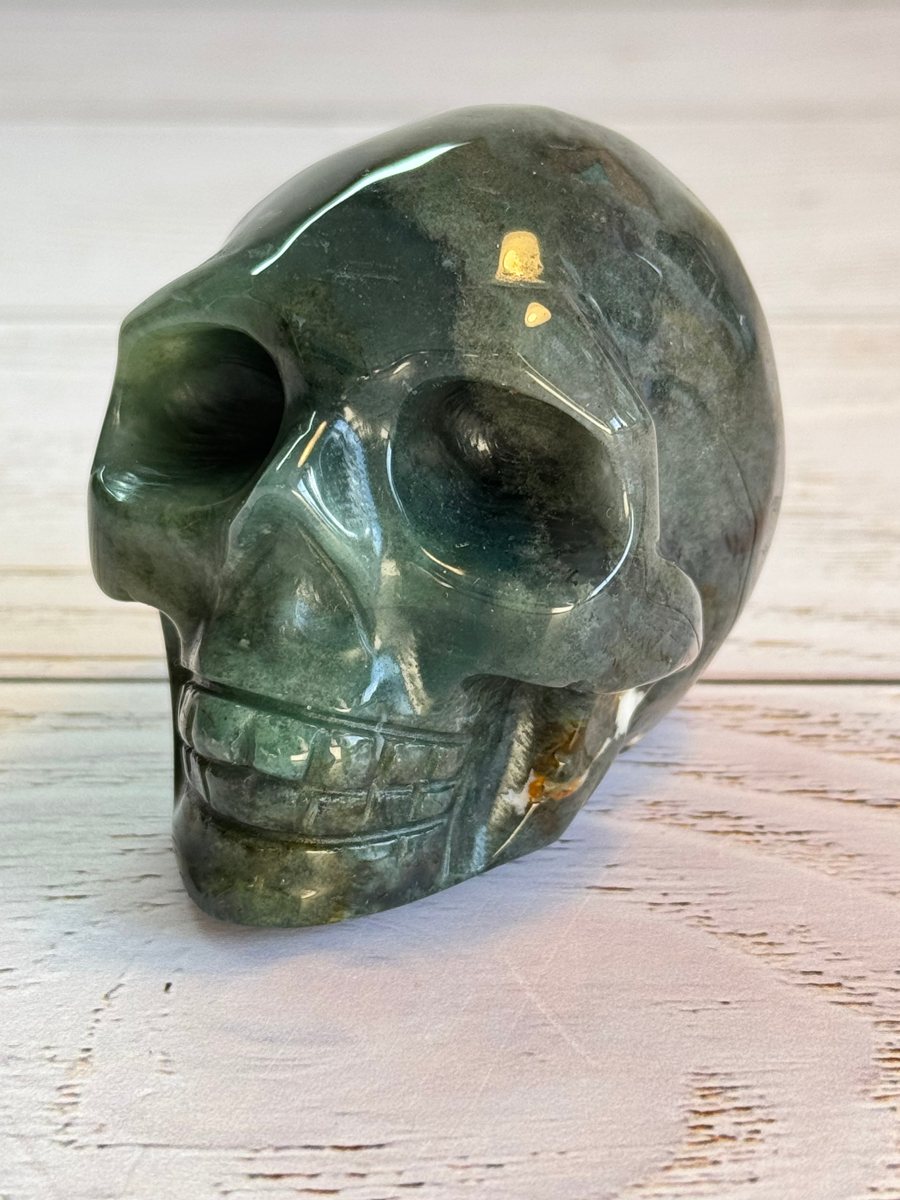 Green Adventurine crystal hand carved skull