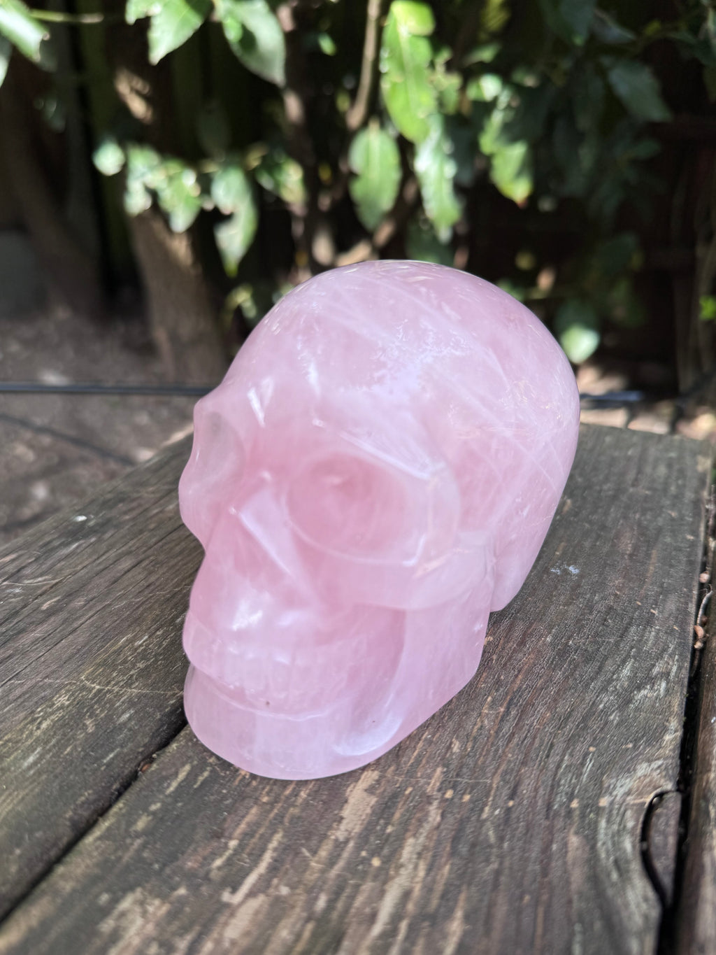 Large Rose Quartz crystal, hand carved skull 993gms.