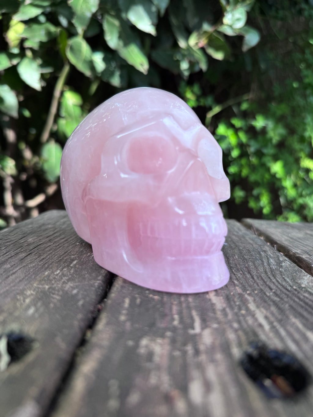Large Rose Quartz crystal, hand carved skull 993gms.