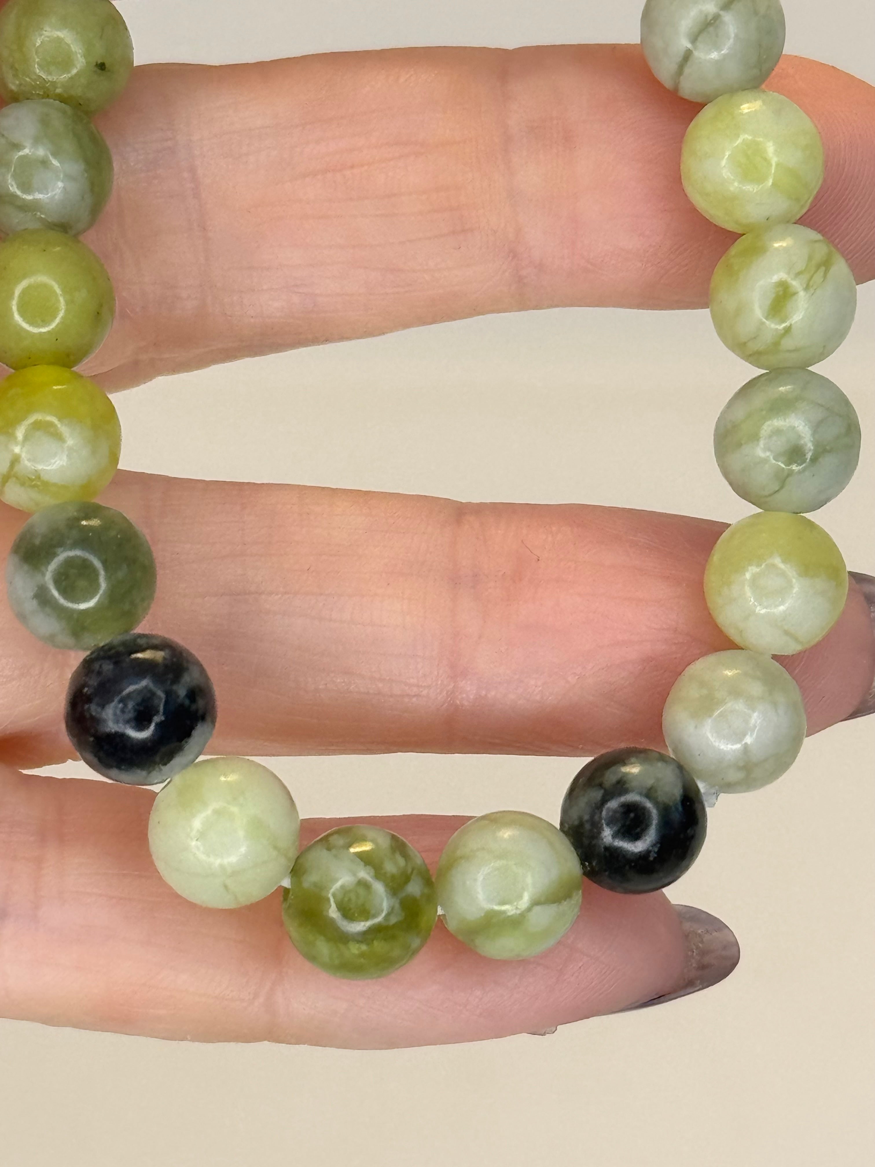 Serpentine Bracelet 8mm | Natural Green Crystal Bead Bracelet | Radiant Crystals UK