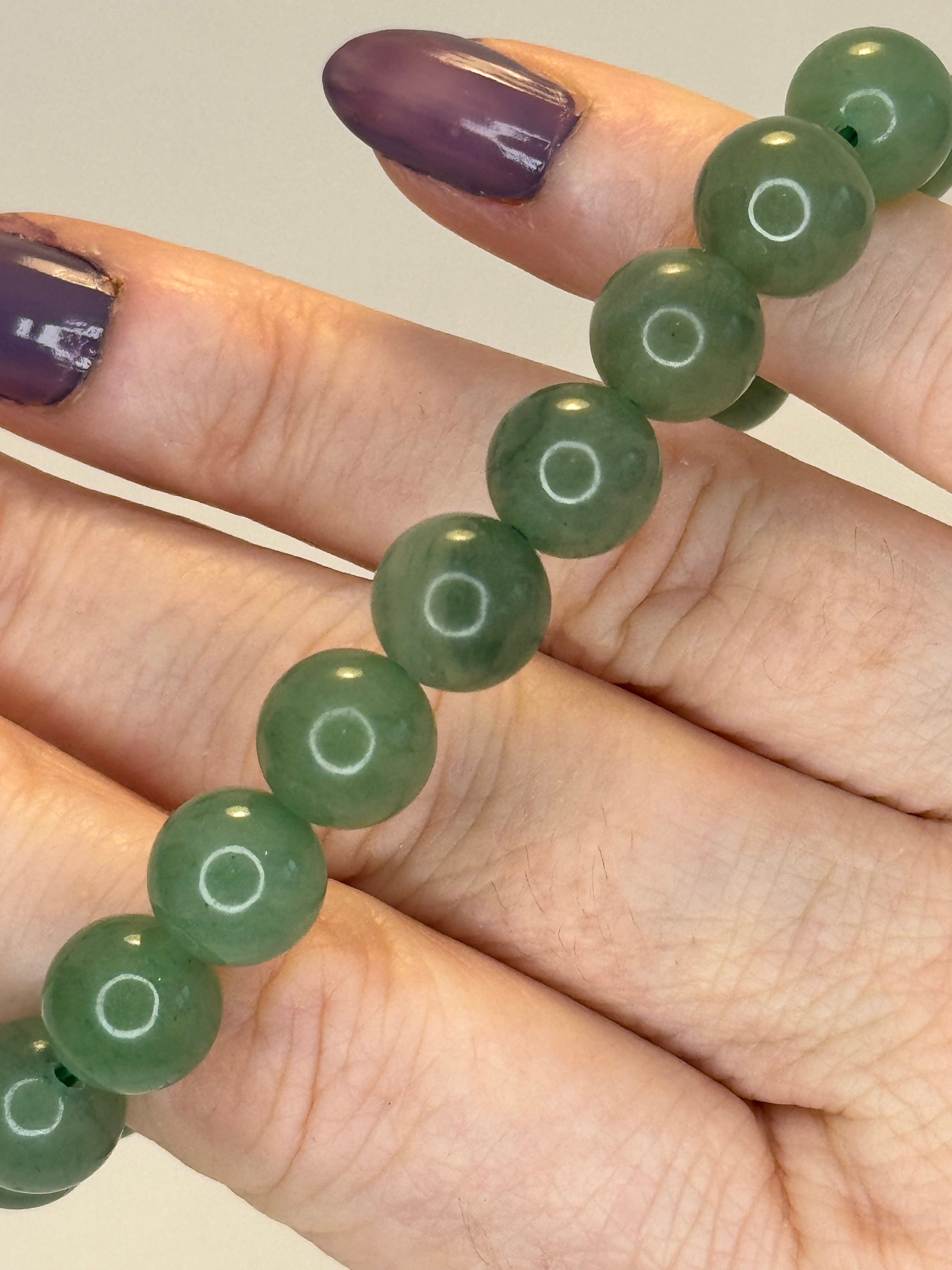 Jadeite Bracelet 10mm | Natural Green Crystal Bead Bracelet | Radiant Crystals UK