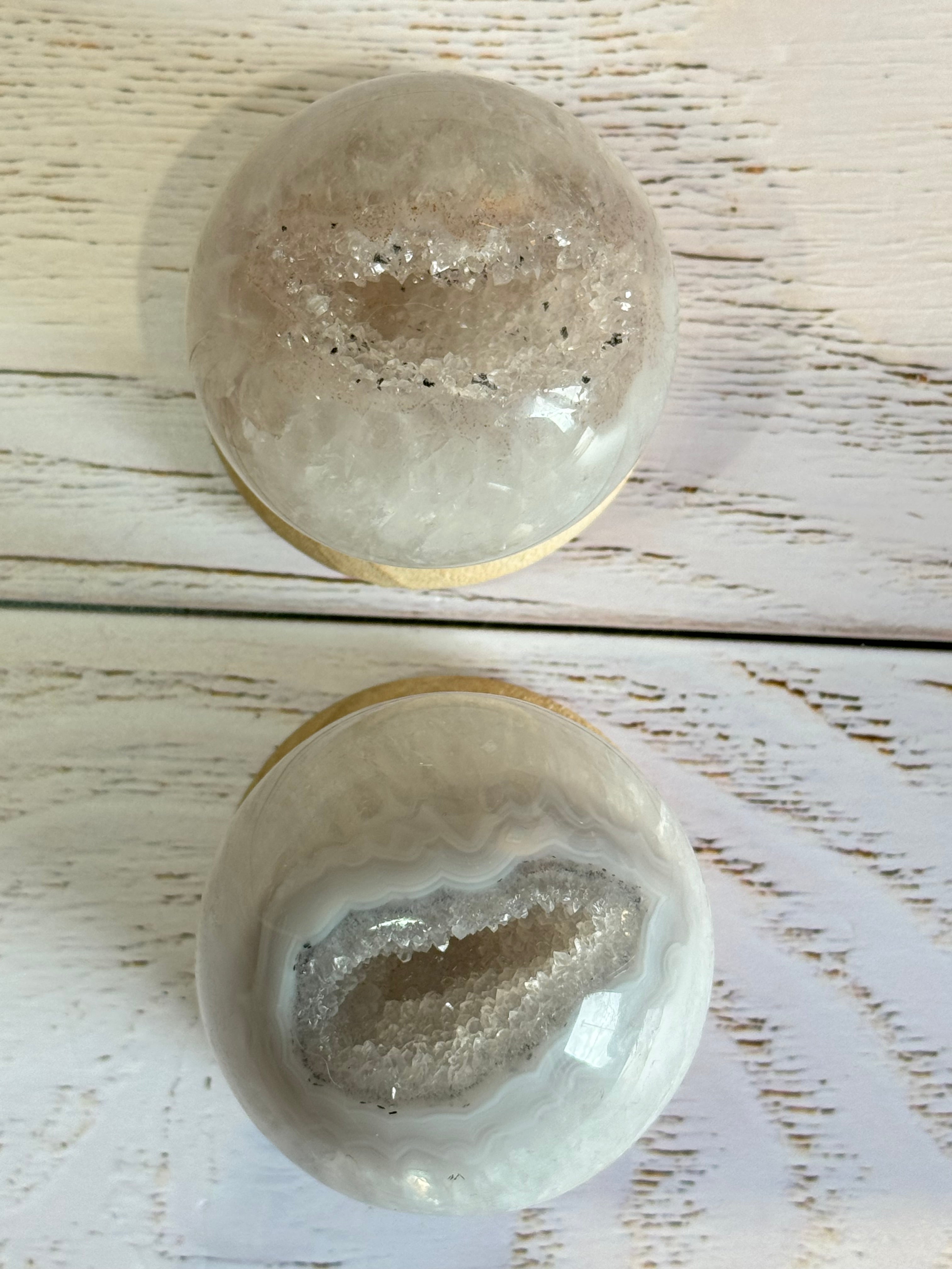 High Quality Crystal white Agate with druzy quartz spheres - Crystal home decor.