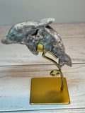 Pink Amethyst Dolphin on stand - Druzy Crystal Home Décor, from Brazil - Radiant Crystals UK
