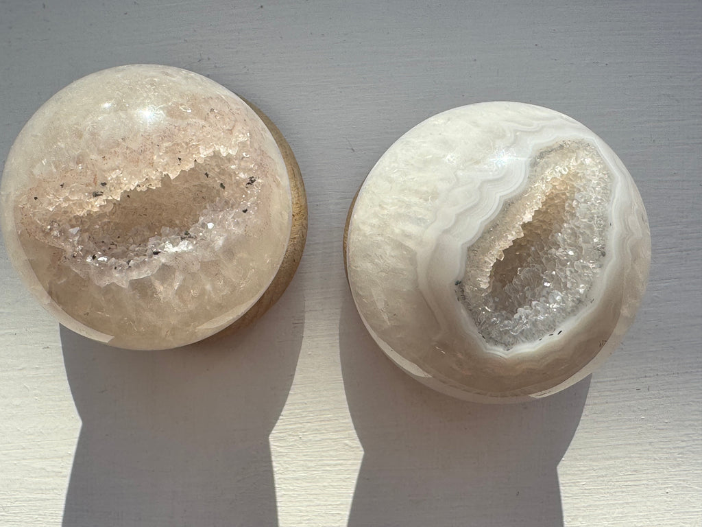 High Quality Crystal white Agate with druzy quartz spheres - Crystal home decor.
