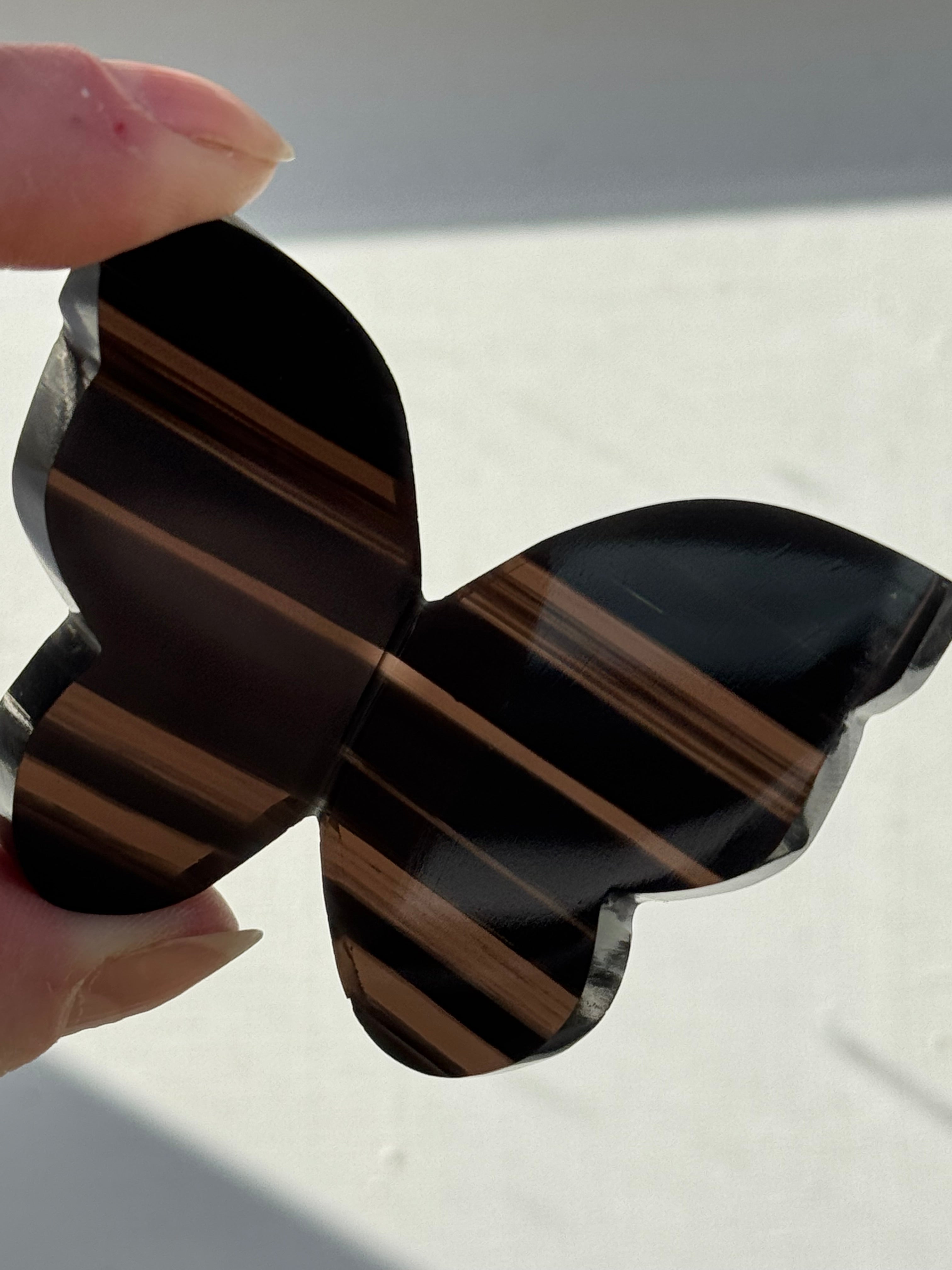 Midnight Lace Obsidian Butterfly Carving – Handcrafted Nature Décor | Natural Obsidian Sculpture |