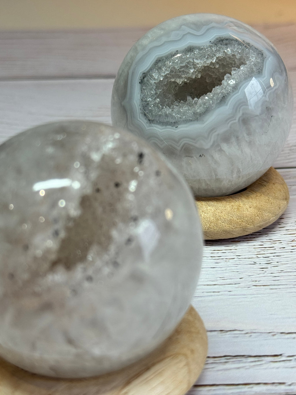 High Quality Crystal white Agate with druzy quartz spheres - Crystal home decor.