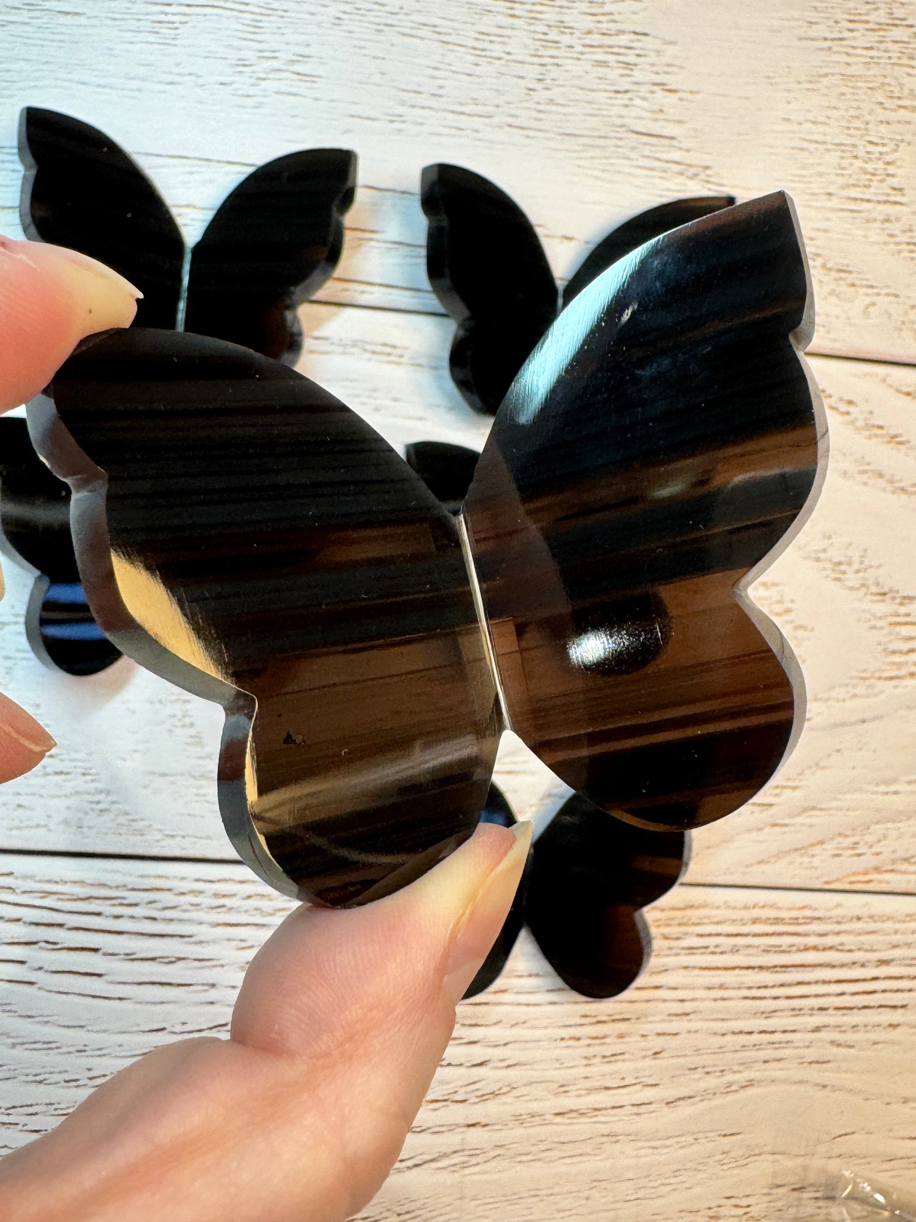 Midnight Lace Obsidian Butterfly Carving – Handcrafted Nature Décor | Natural Obsidian Sculpture |