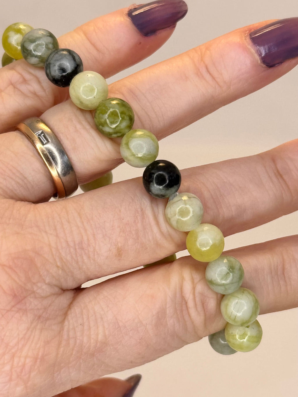 Serpentine Bracelet 8mm | Natural Green Crystal Bead Bracelet | Radiant Crystals UK