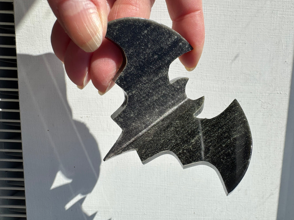 Sliver Sheen Obsidian 3D Bat – Polished Grounding Crystal for Protection, Stability & Emotional Clarity