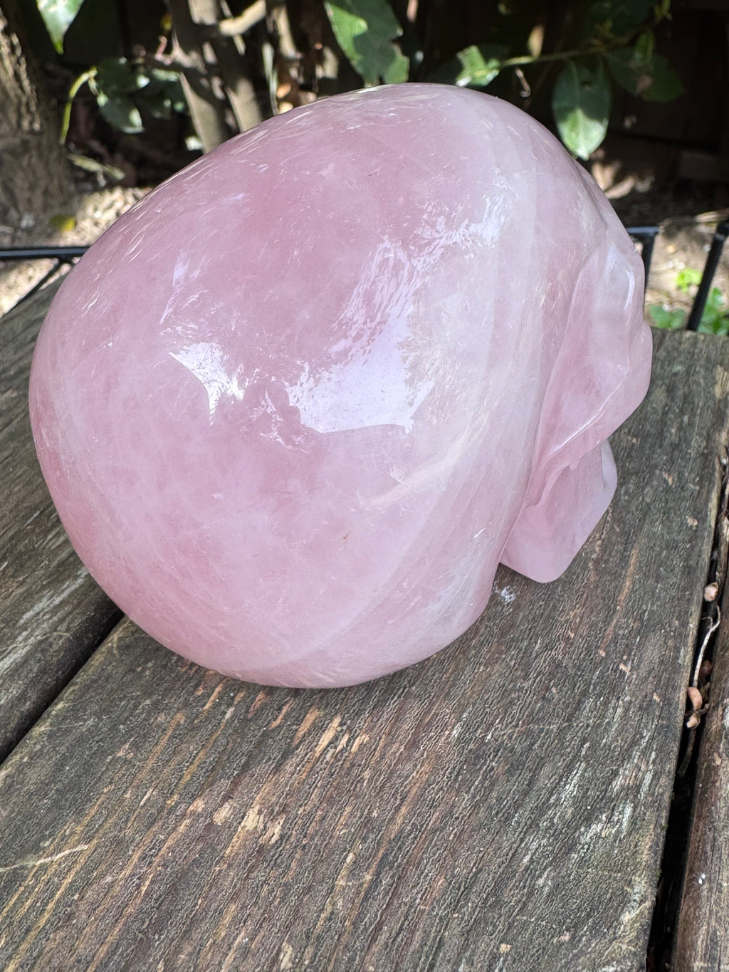 Large Rose Quartz crystal, hand carved skull 993gms.