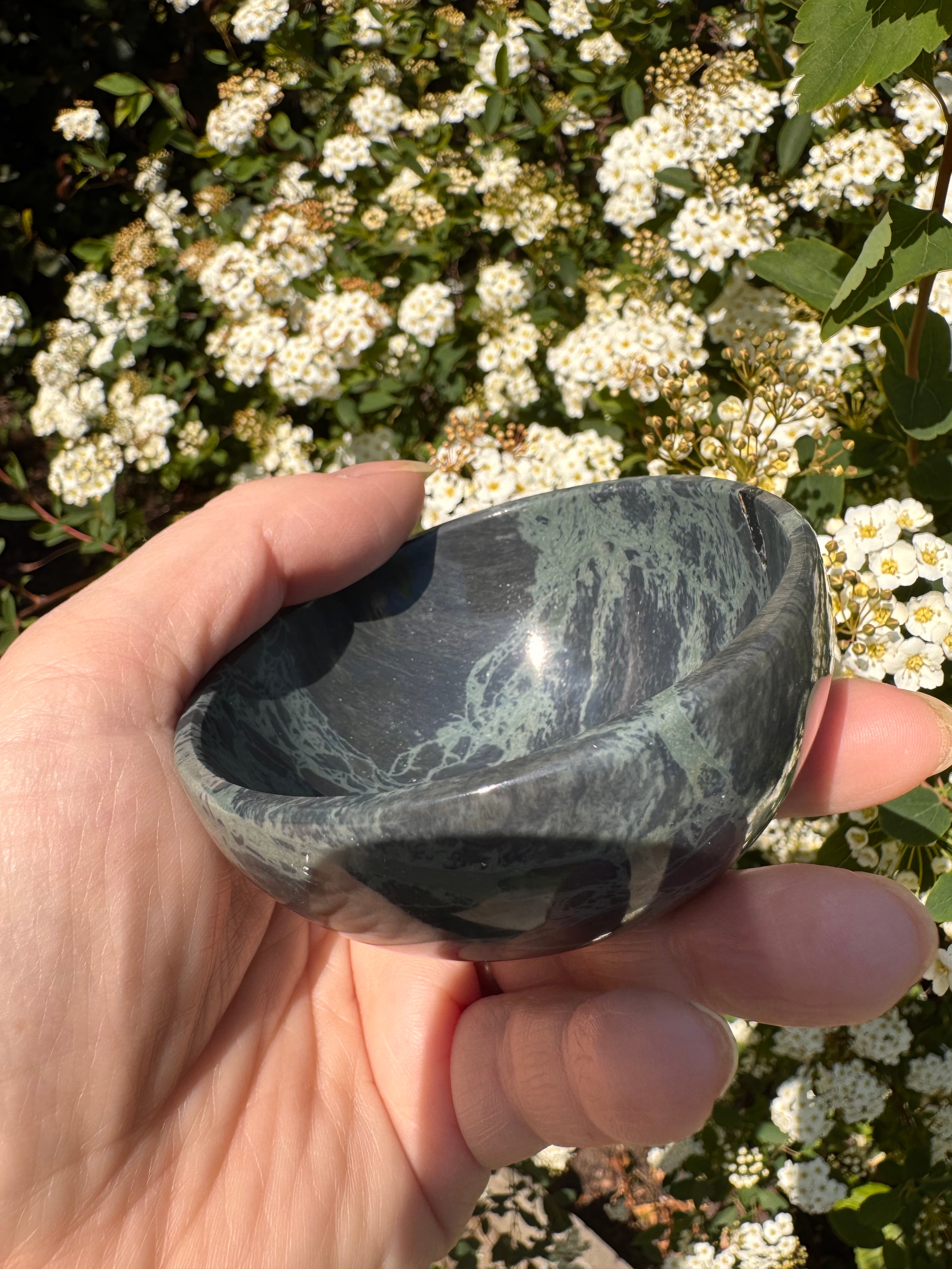 Spiderweb obsidian 3inch bowl – Handcrafted Nature Décor | Natural crystal Sculpture
