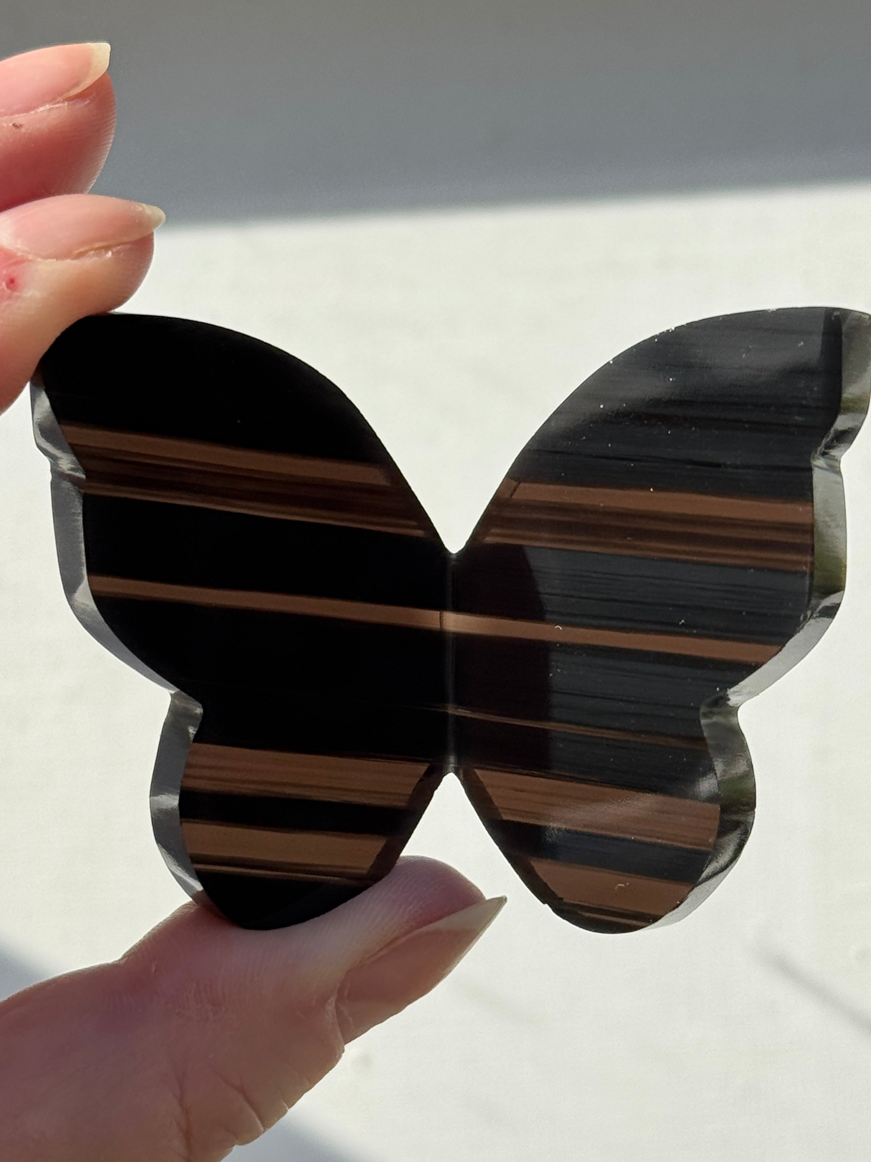Midnight Lace Obsidian Butterfly Carving – Handcrafted Nature Décor | Natural Obsidian Sculpture |