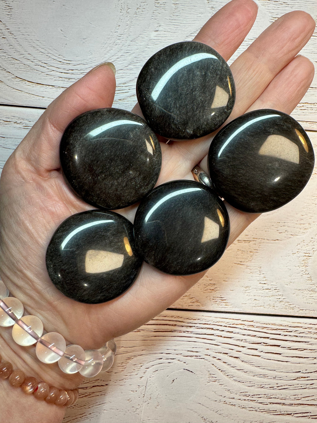 Sliver Sheen Obsidian palm stone – Polished Grounding Crystal for Protection, Stability & Emotional Clarity