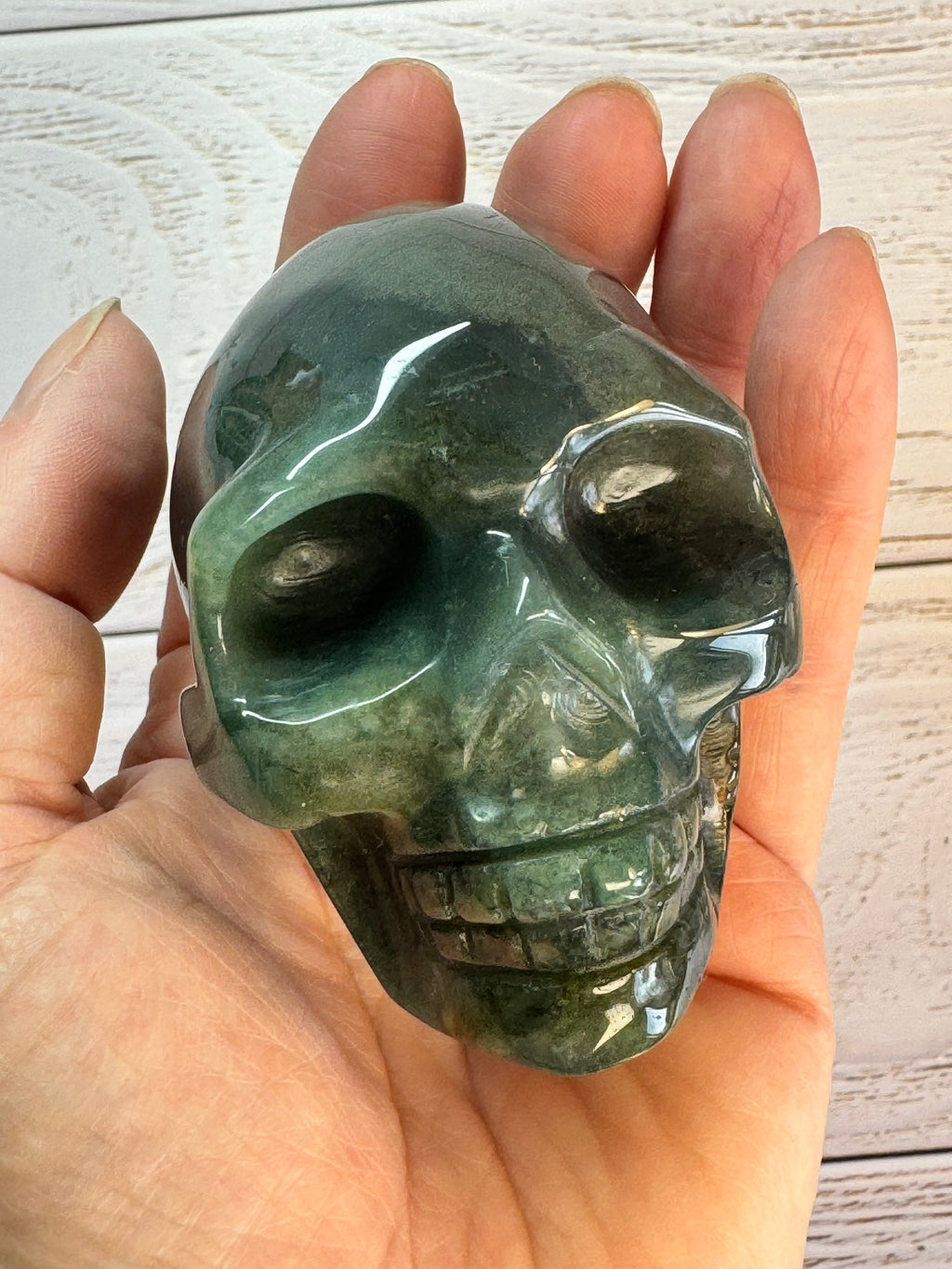 Green Adventurine crystal hand carved skull