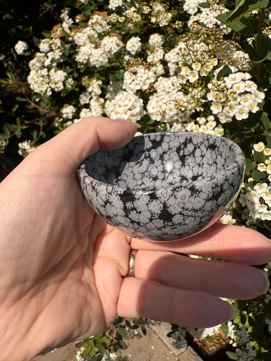 Snowflake obsidian 3inch bowl – Handcrafted Nature Décor | Natural crystal Sculpture