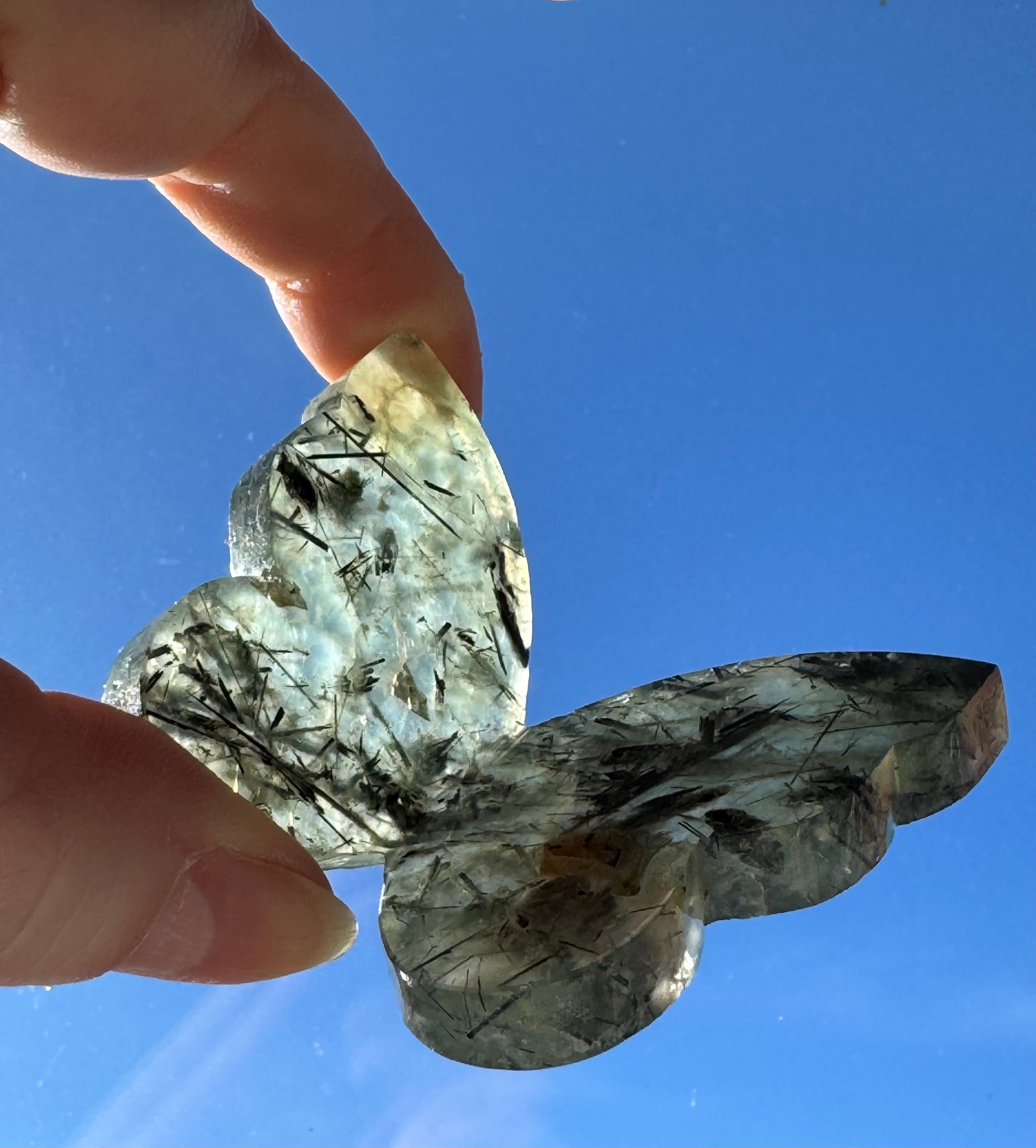 Prehnite Butterfly Carving – Handcrafted Nature Décor | Natural Obsidian Sculpture |