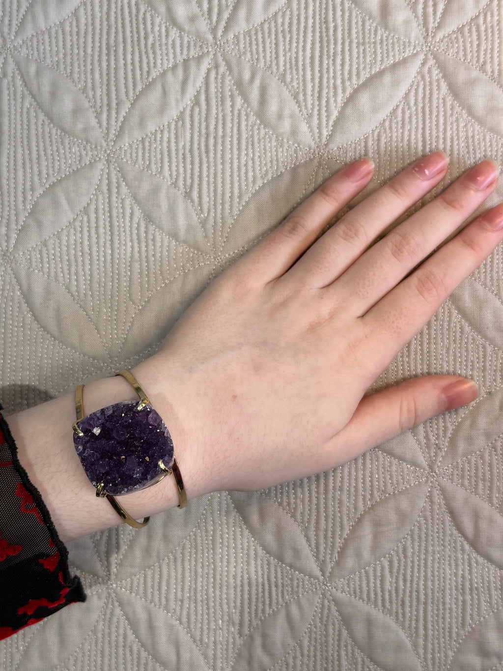 Raw Amethyst Cuff Bracelet | Oval Natural Purple Crystal on Gold Band | Radiant Crystals UK