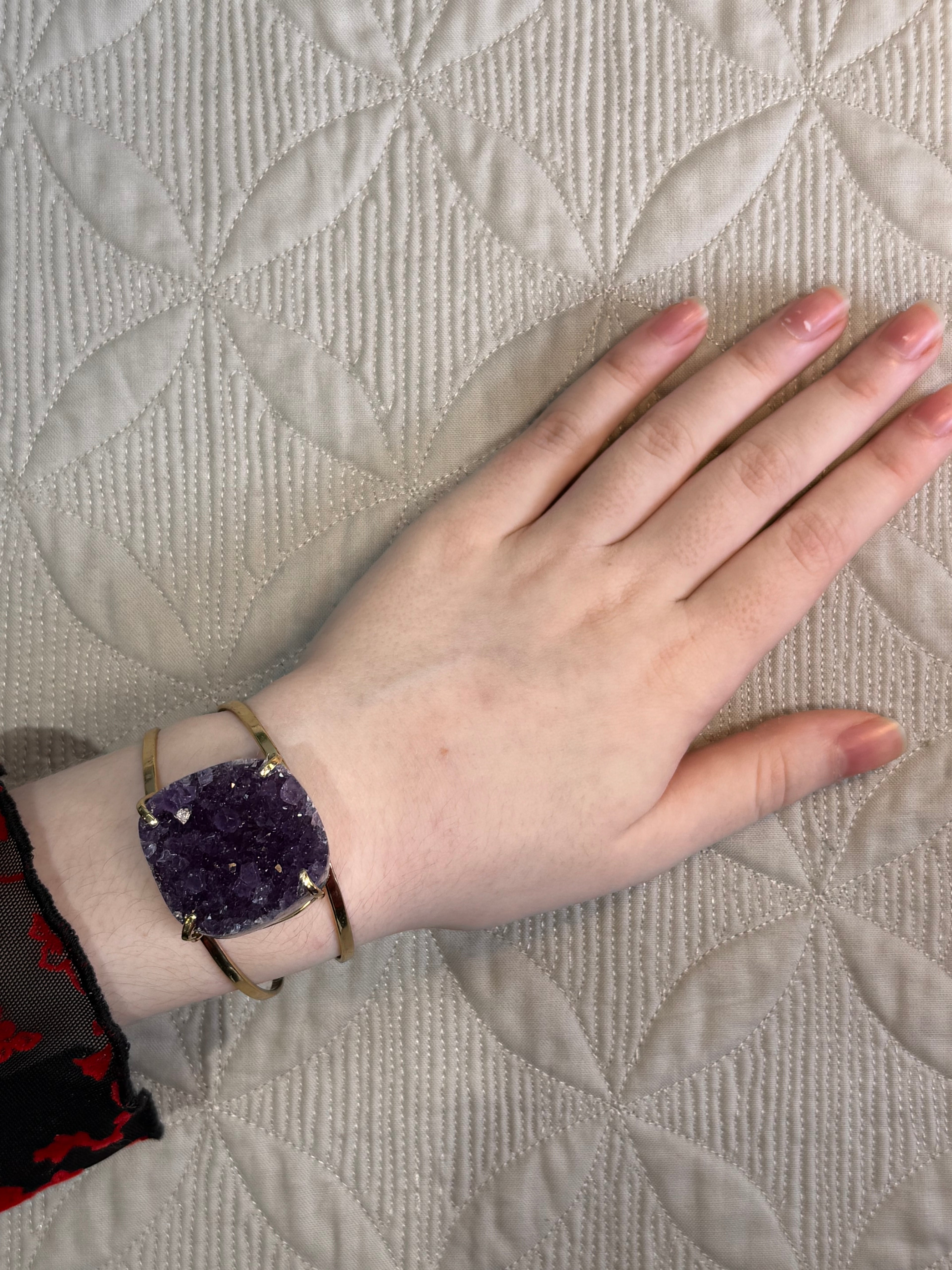 Raw Amethyst Cuff Bracelet | Oval Natural Purple Crystal on Gold Band | Radiant Crystals UK
