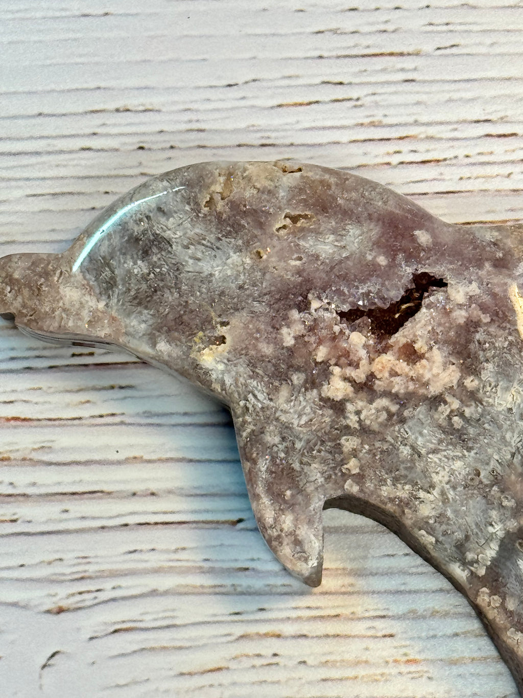 Pink Amethyst Dolphin on stand - Druzy Crystal Home Décor, from Brazil - Radiant Crystals UK