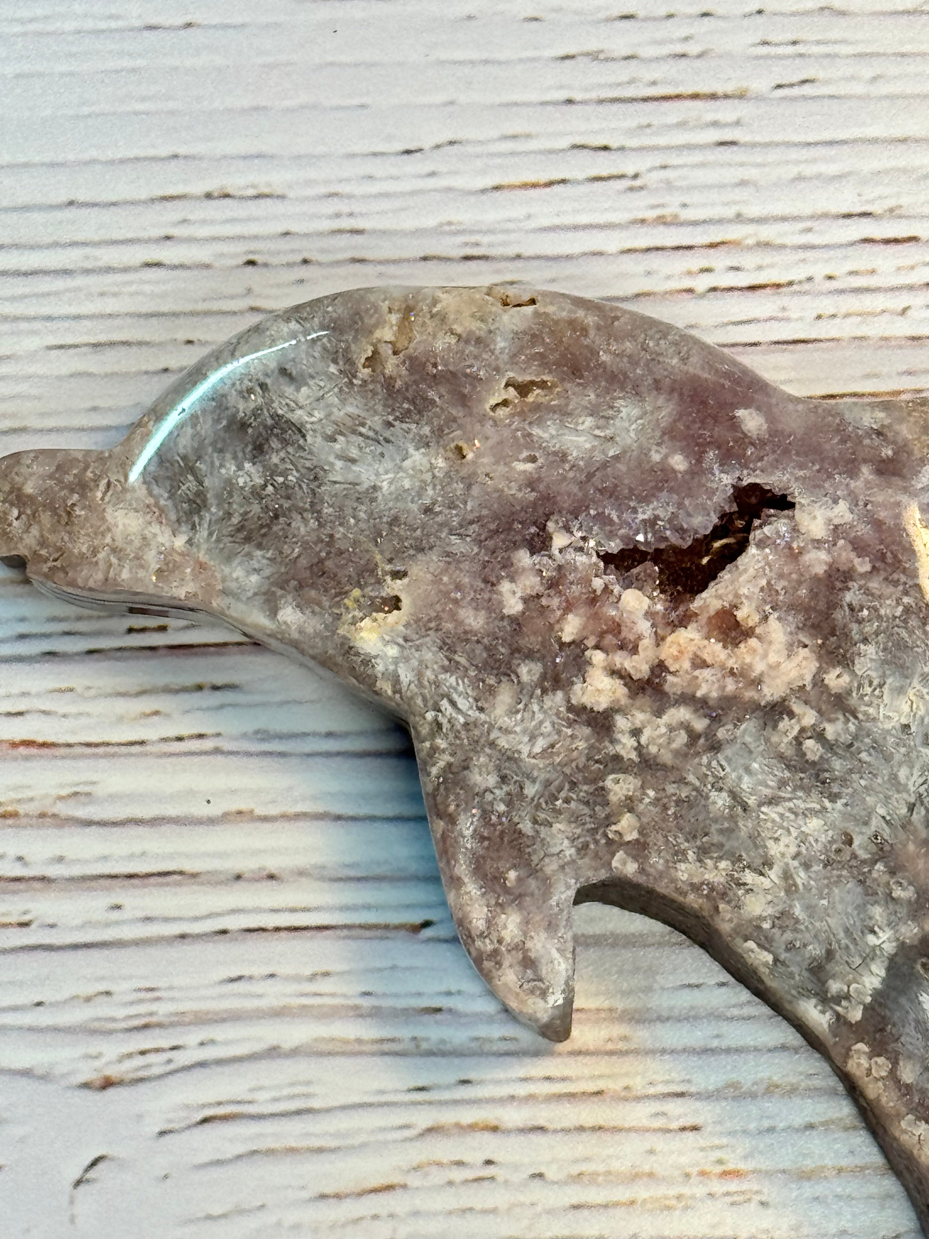 Pink Amethyst Dolphin on stand - Druzy Crystal Home Décor, from Brazil - Radiant Crystals UK