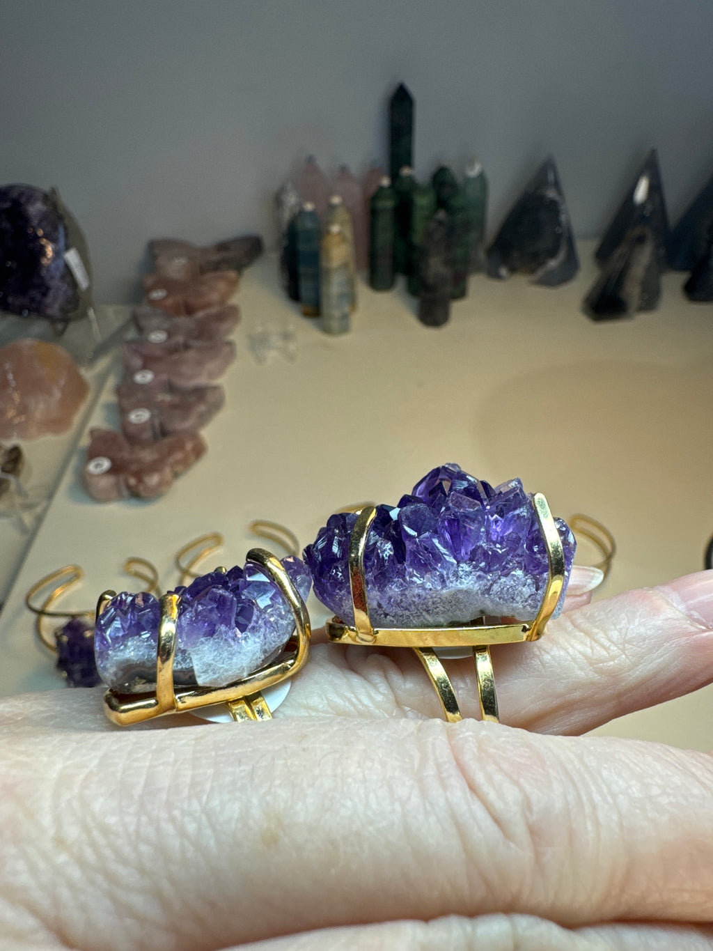 Raw Amethyst Ring | Natural Purple Crystal on Gold Adjustable Band | Radiant Crystals UK
