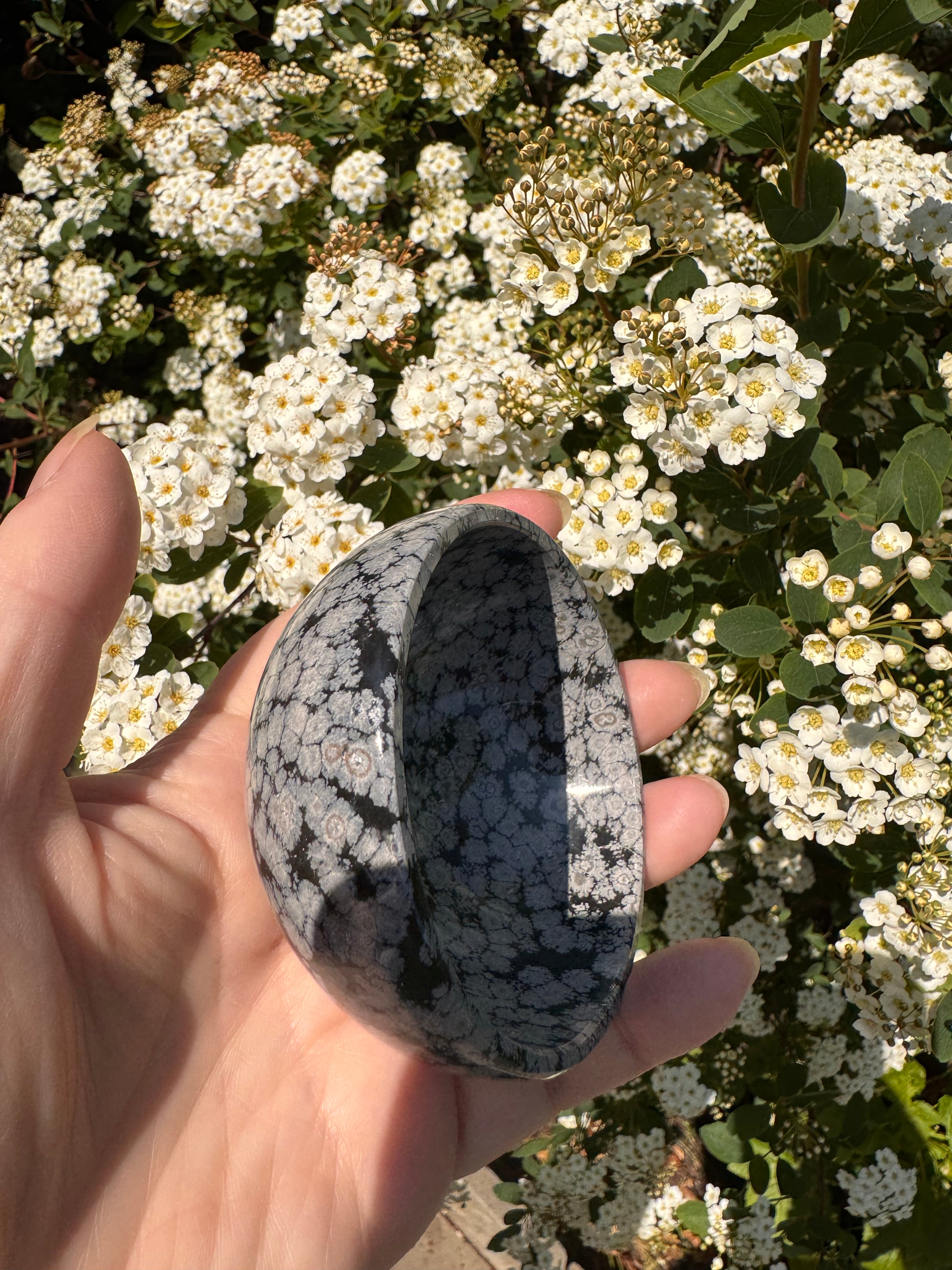 Snowflake obsidian 3inch bowl – Handcrafted Nature Décor | Natural crystal Sculpture