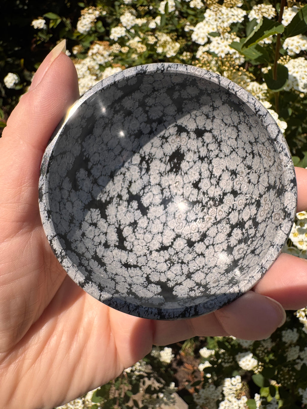 Snowflake obsidian 3inch bowl – Handcrafted Nature Décor | Natural crystal Sculpture