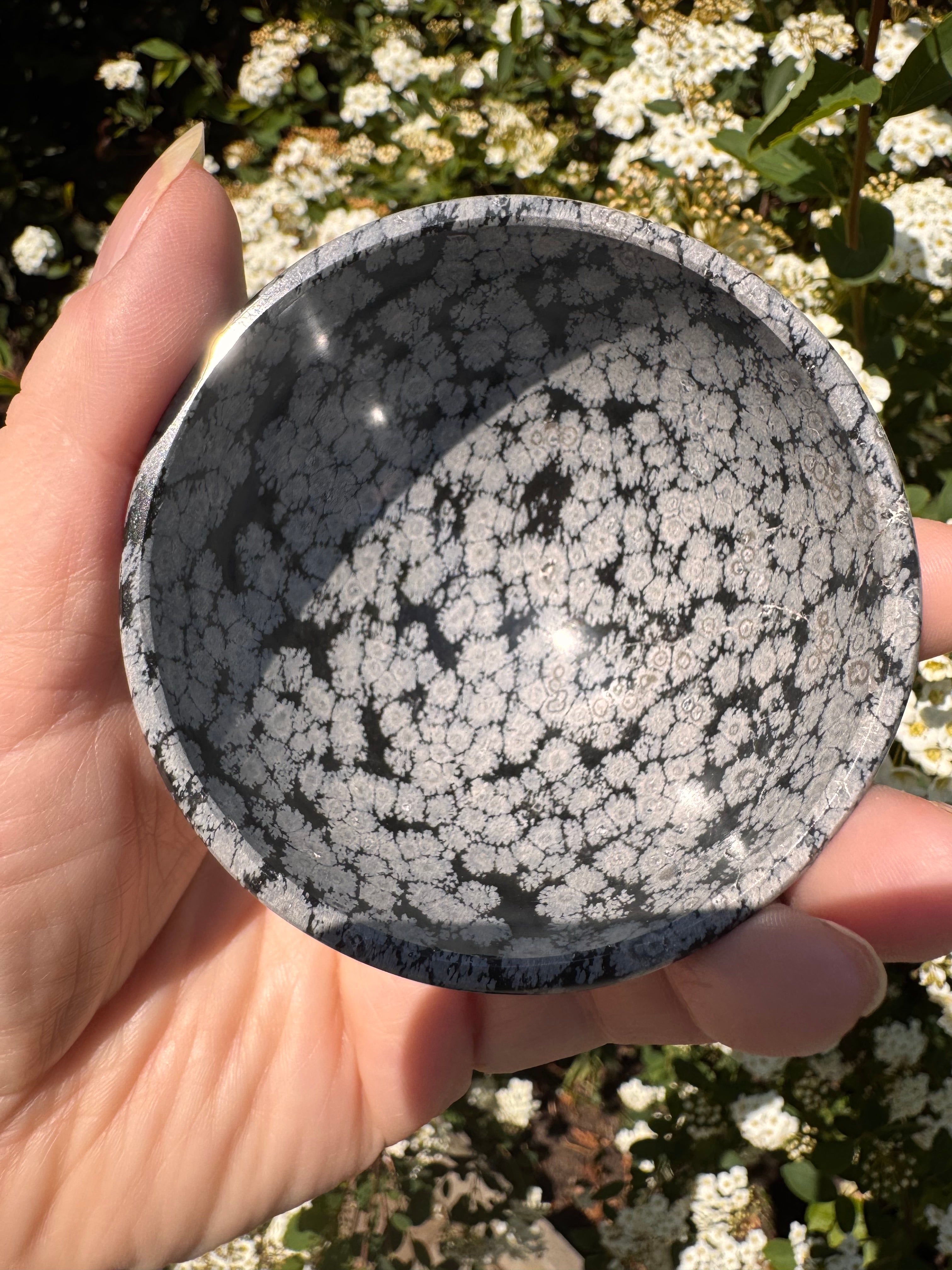 Snowflake obsidian 3inch bowl – Handcrafted Nature Décor | Natural crystal Sculpture