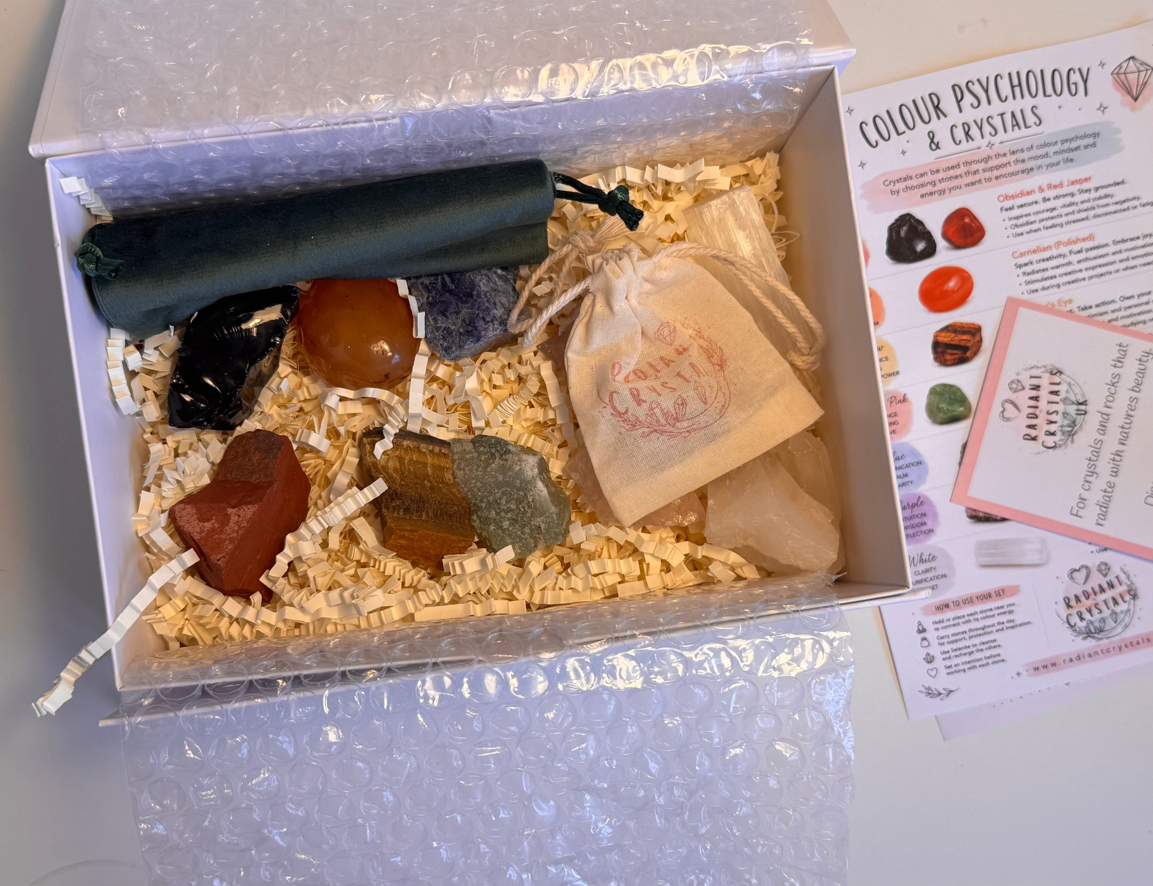 Colour Psychology Crystal Kit | Crystal Healing Gift | Self Care Gift | Mindfulness Box | Meditation Crystals | Wellness Gift