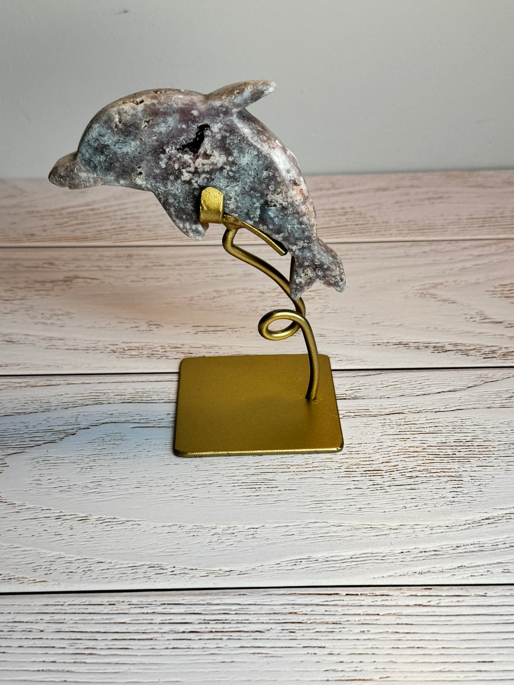 Pink Amethyst Dolphin on stand - Druzy Crystal Home Décor, from Brazil - Radiant Crystals UK
