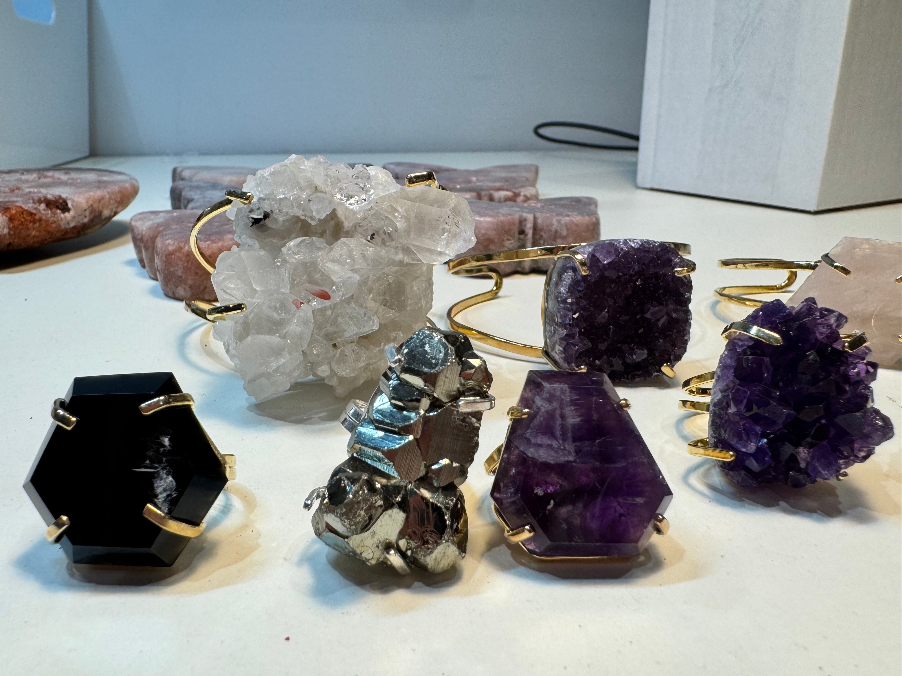 Clear Quartz Cuff Bracelet Large | Statement Crystal on Gold Bangle | Radiant Crystals UK