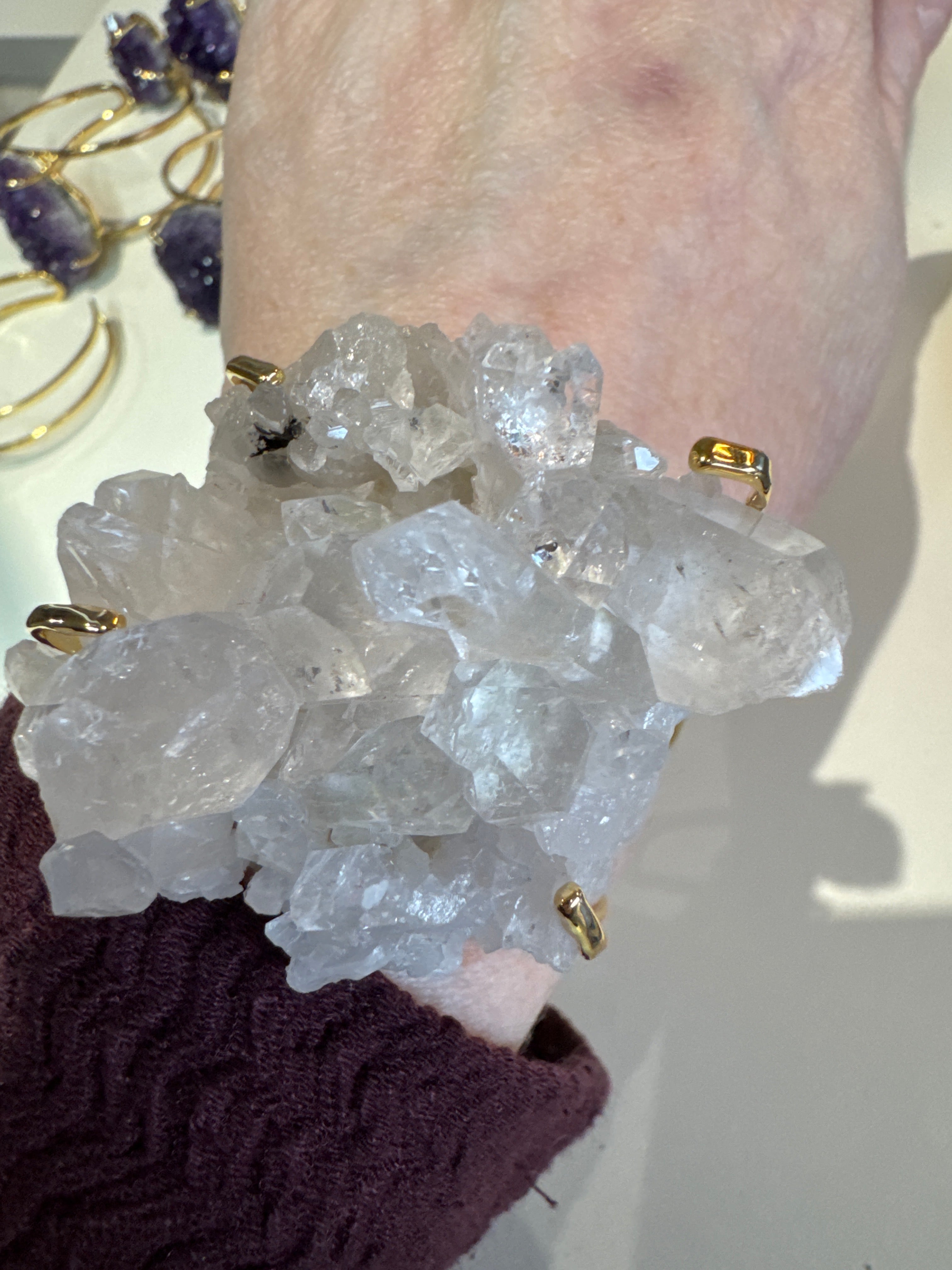 Clear Quartz Cuff Bracelet Large | Statement Crystal on Gold Bangle | Radiant Crystals UK