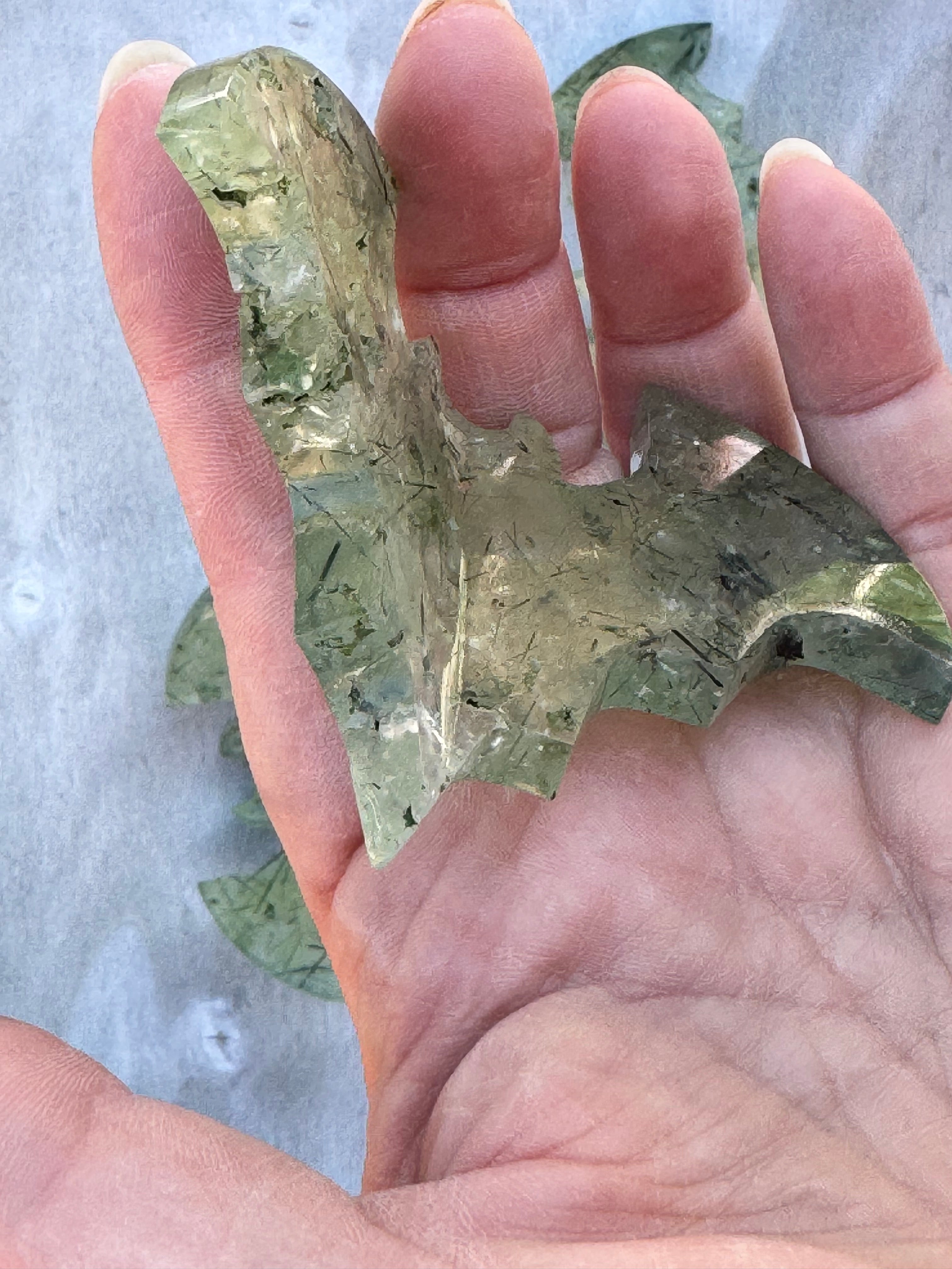 Prehnite Bat Carving – Handcrafted Nature Décor | Natural crystal Sculpture |
