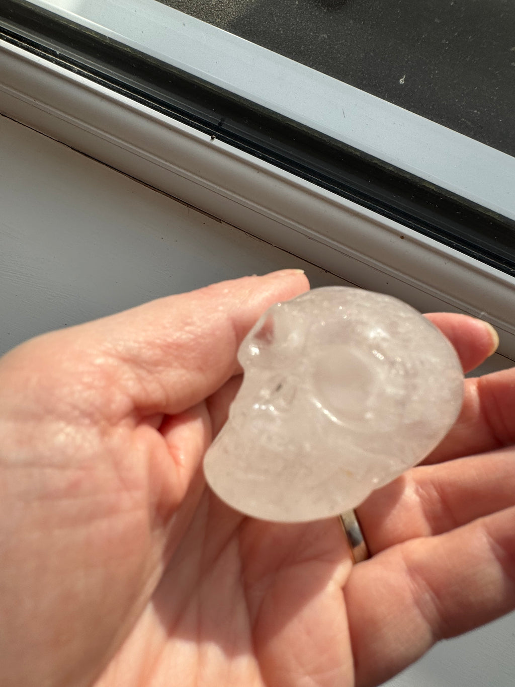 Clear quartz crystal hand carved skull