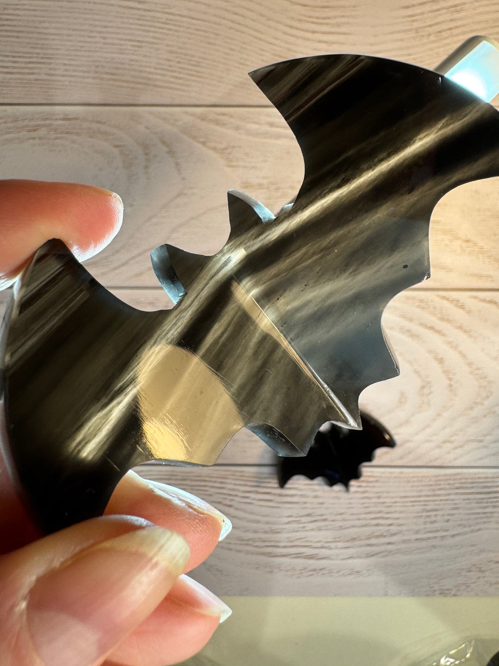 Midnight Lace Obsidian Bat Carving – Handcrafted Gothic Décor | Natural Obsidian Sculpture | Dark Academia | Halloween