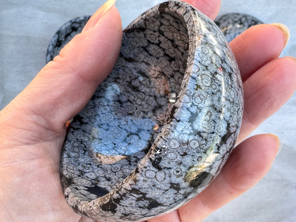 Snowflake obsidian 3inch bowl – Handcrafted Nature Décor | Natural crystal Sculpture