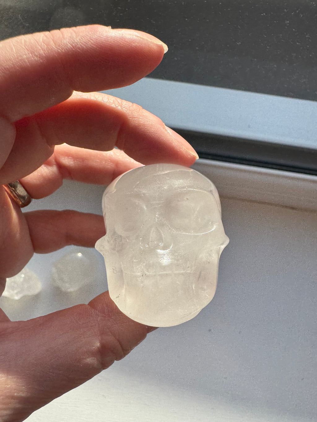 Clear quartz crystal hand carved skull