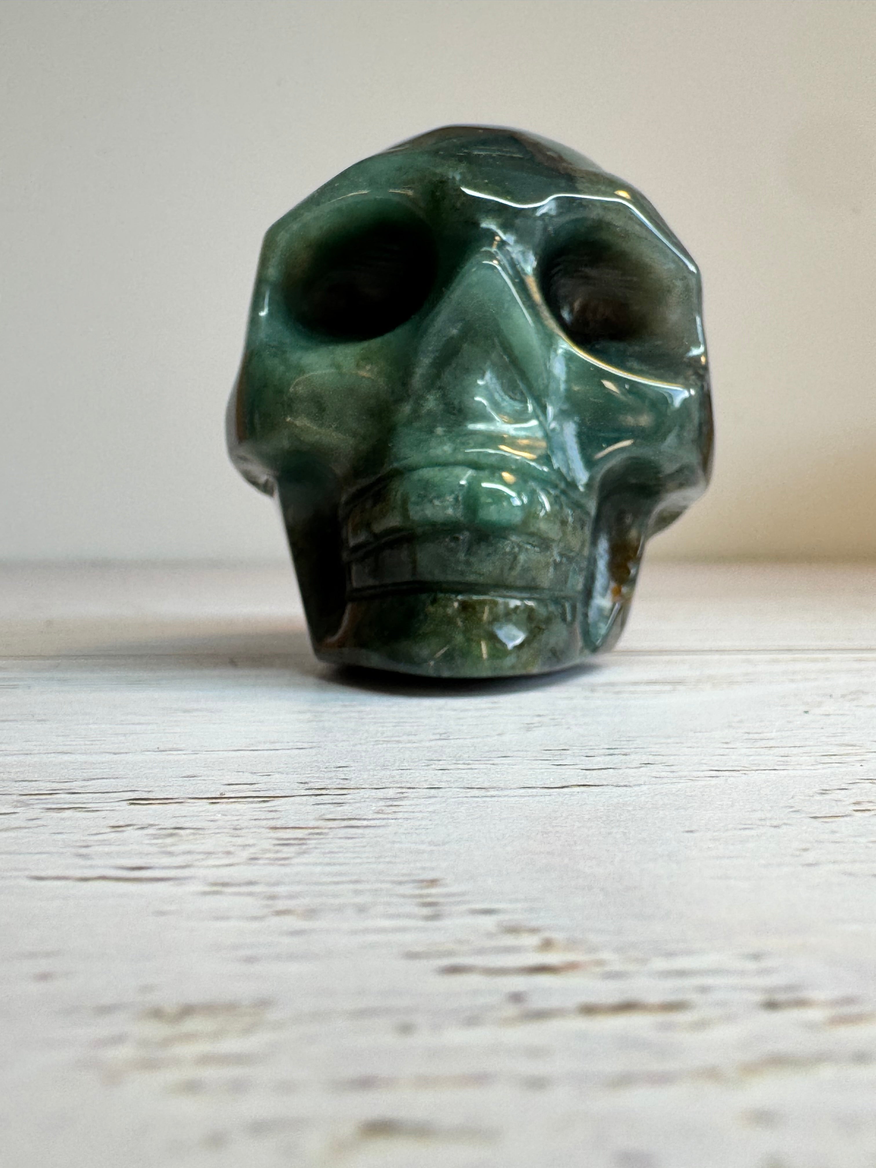 Green Adventurine crystal hand carved skull